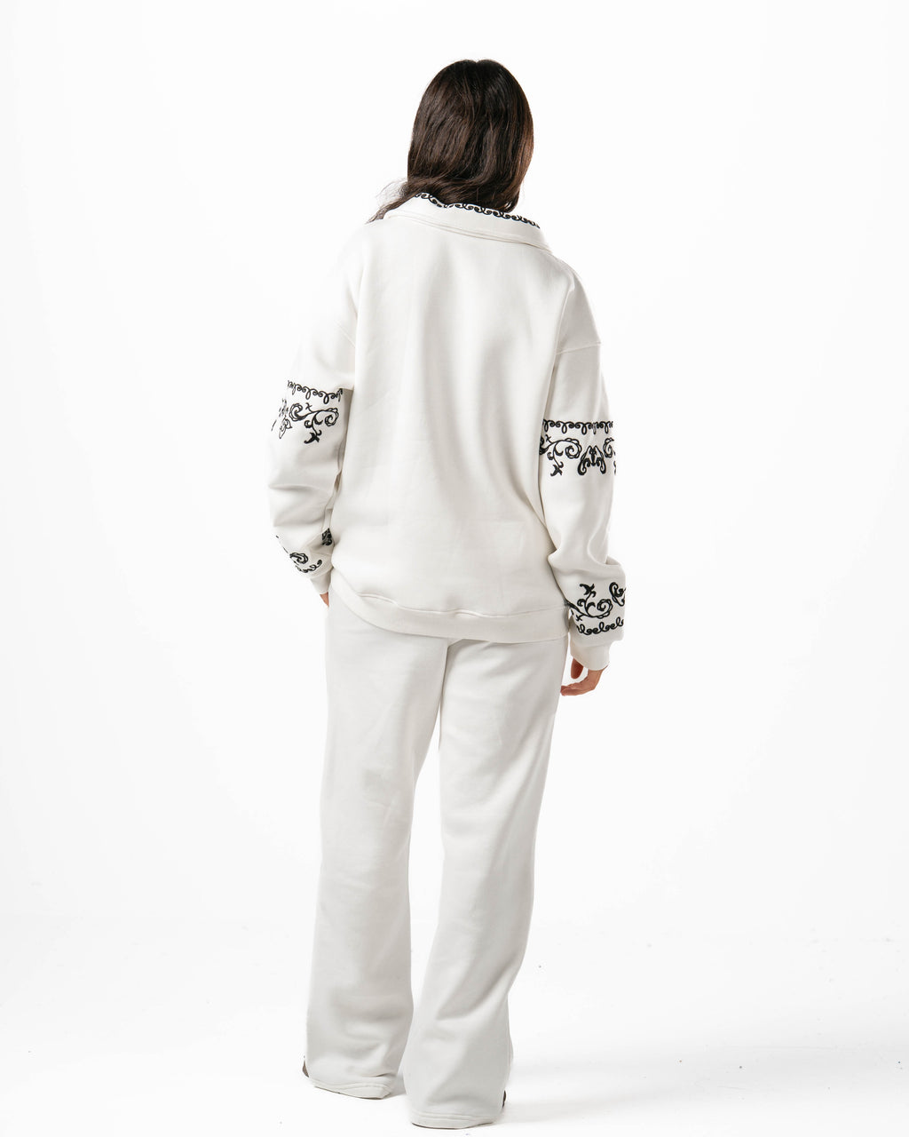 Unisex White Embroidered Jacket Set