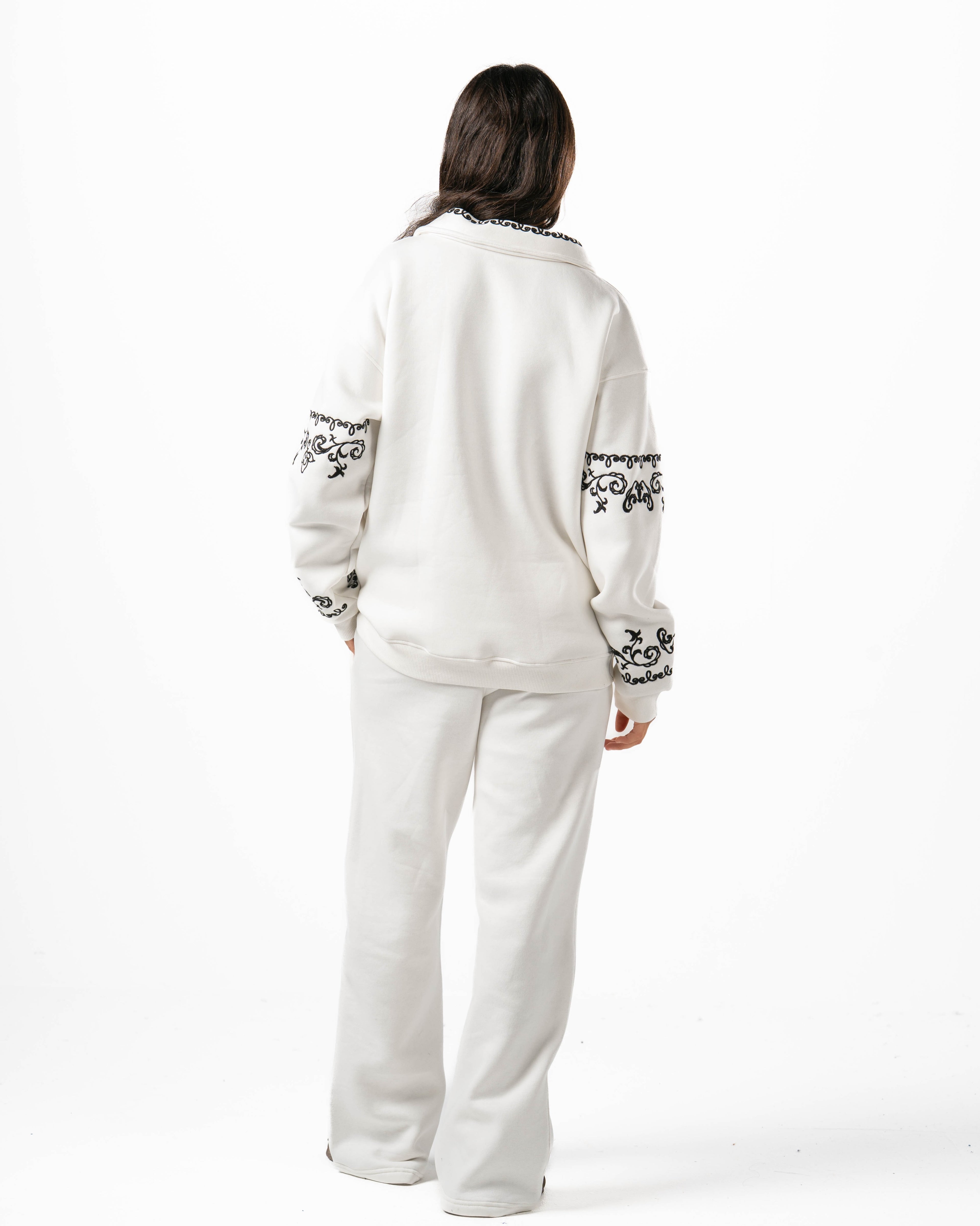 Unisex White Embroidered Jacket Set