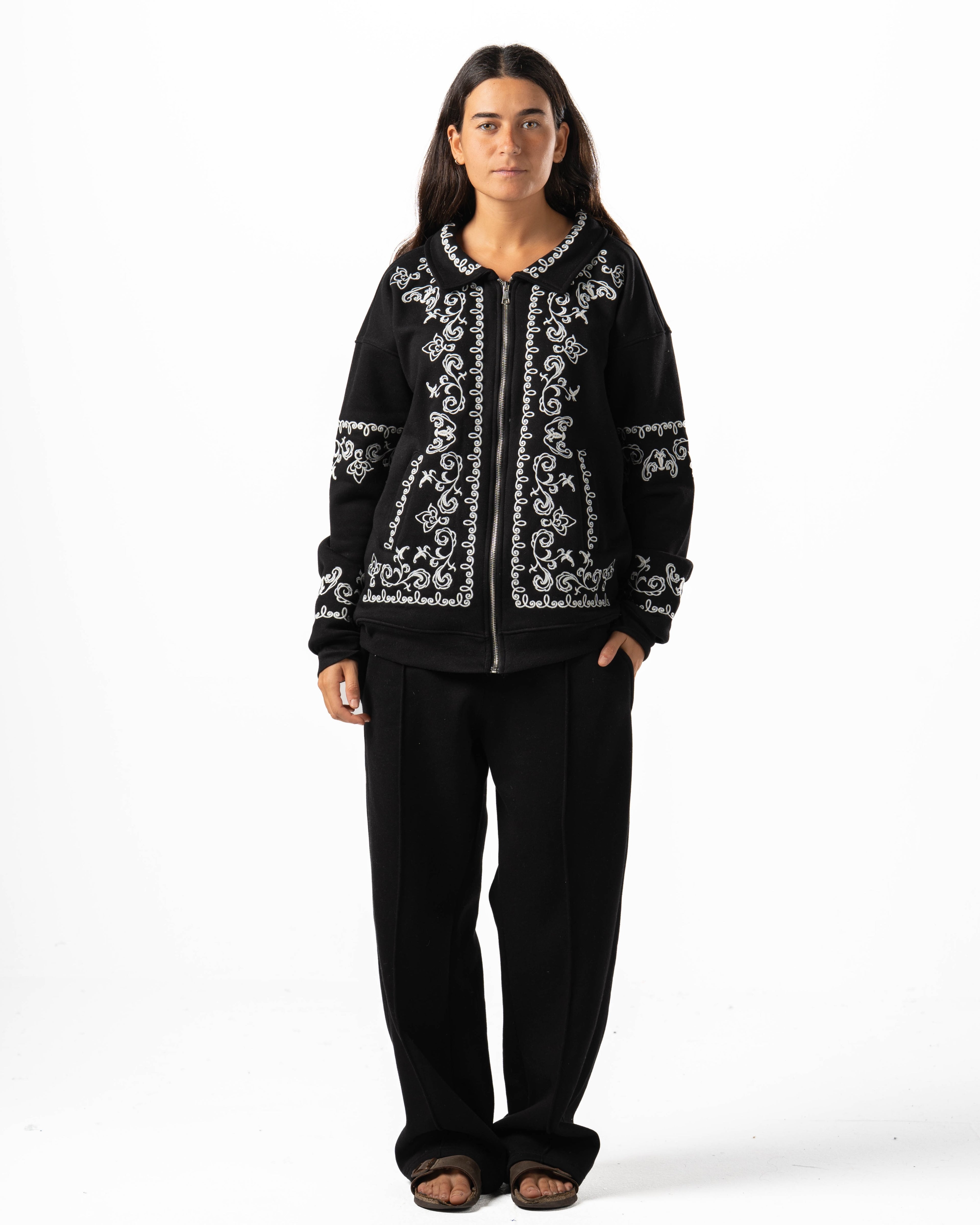Unisex Black Embroidered Jacket Set