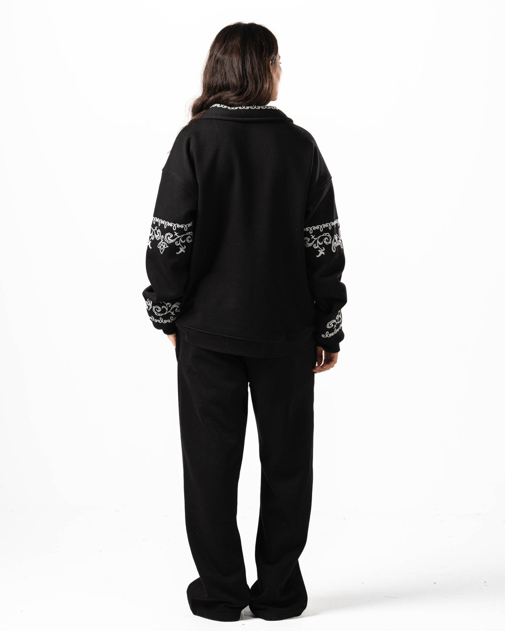 Unisex Black Embroidered Jacket Set