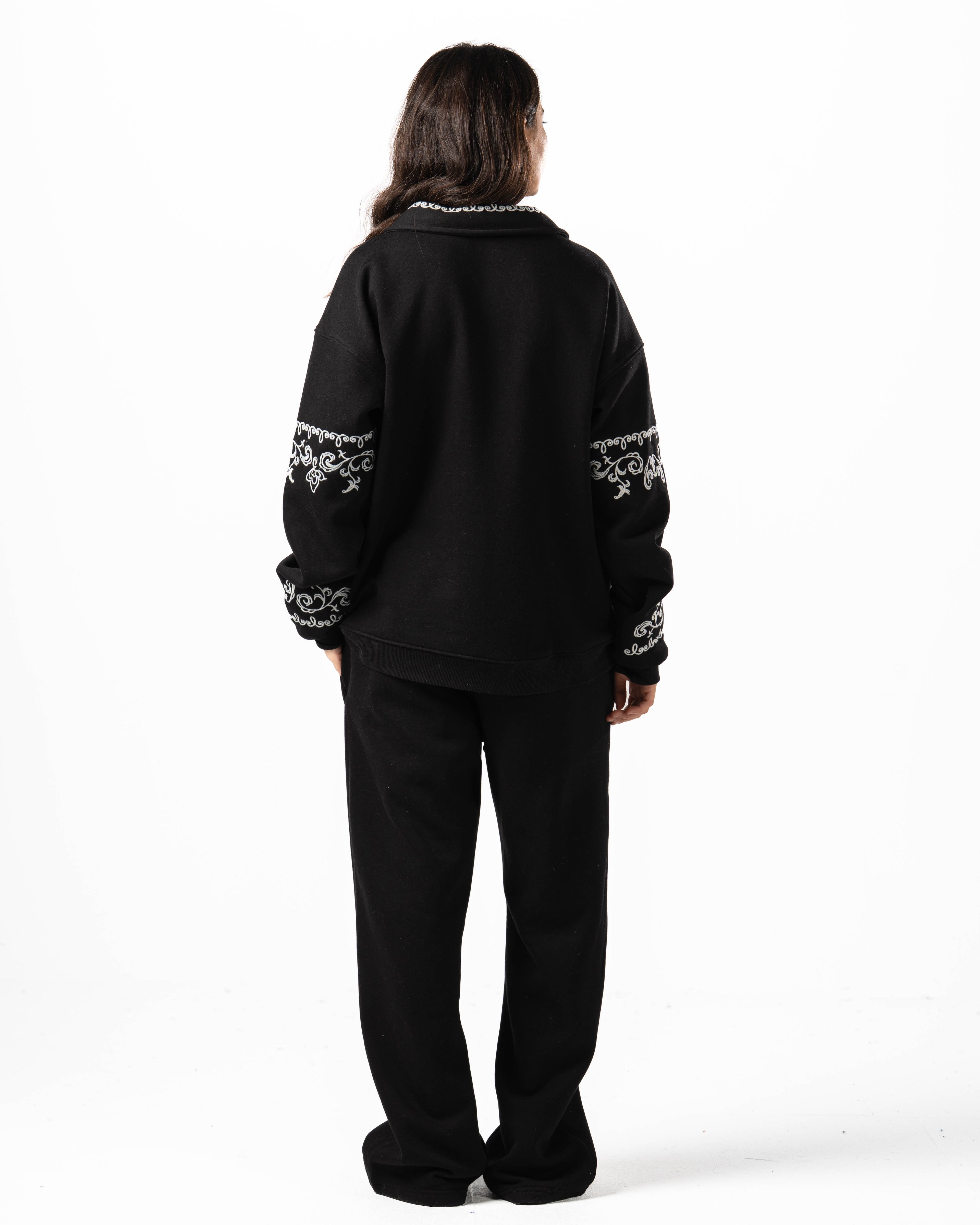 Unisex Black Embroidered Jacket Set