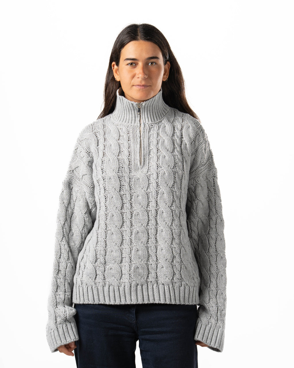 Silver Quarter-Zip Knit Sweater