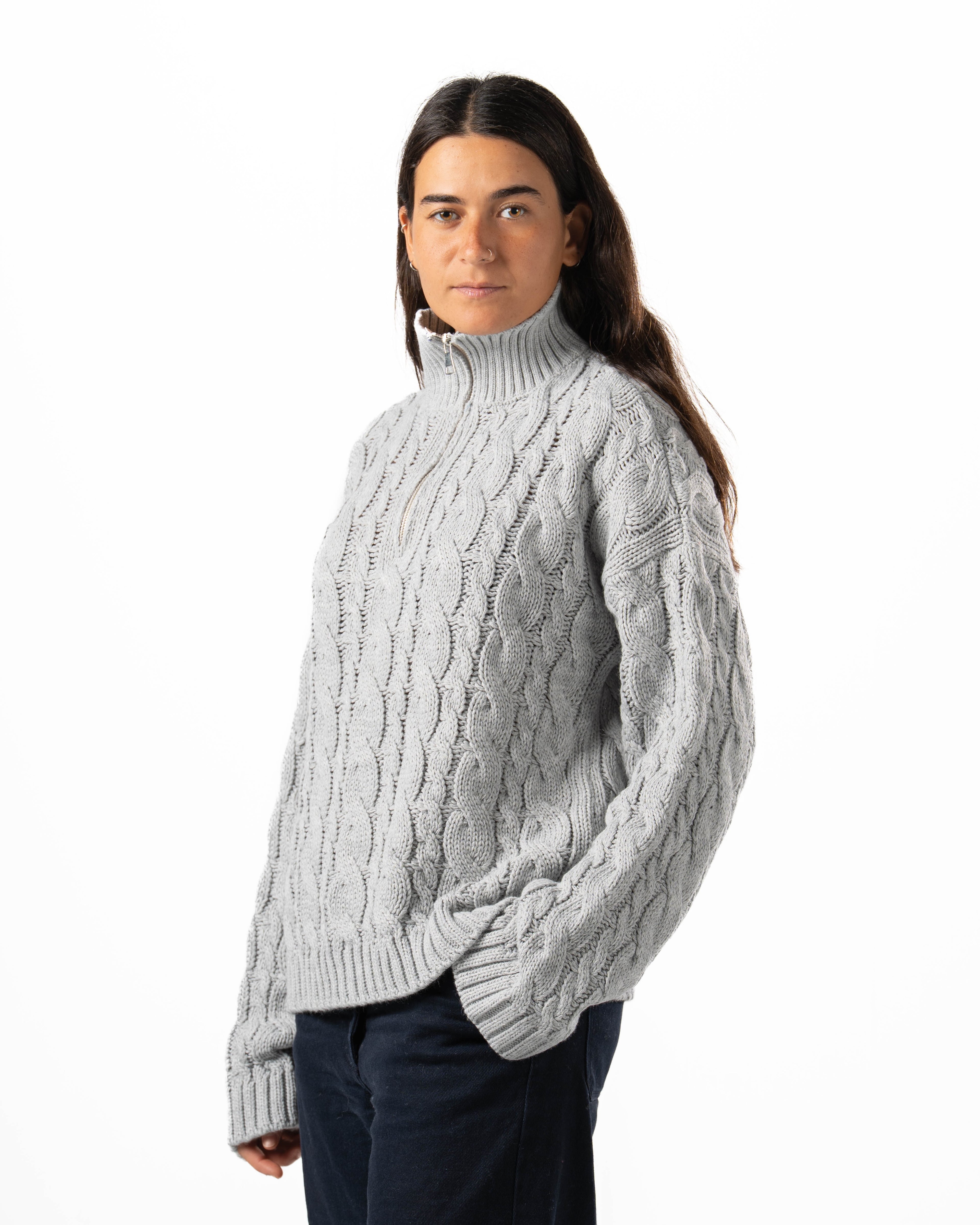 Silver Quarter-Zip Knit Sweater