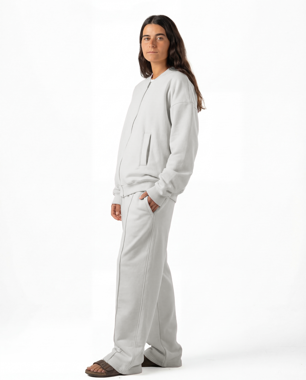 Unisex Silver Zip-Up Sweater Set