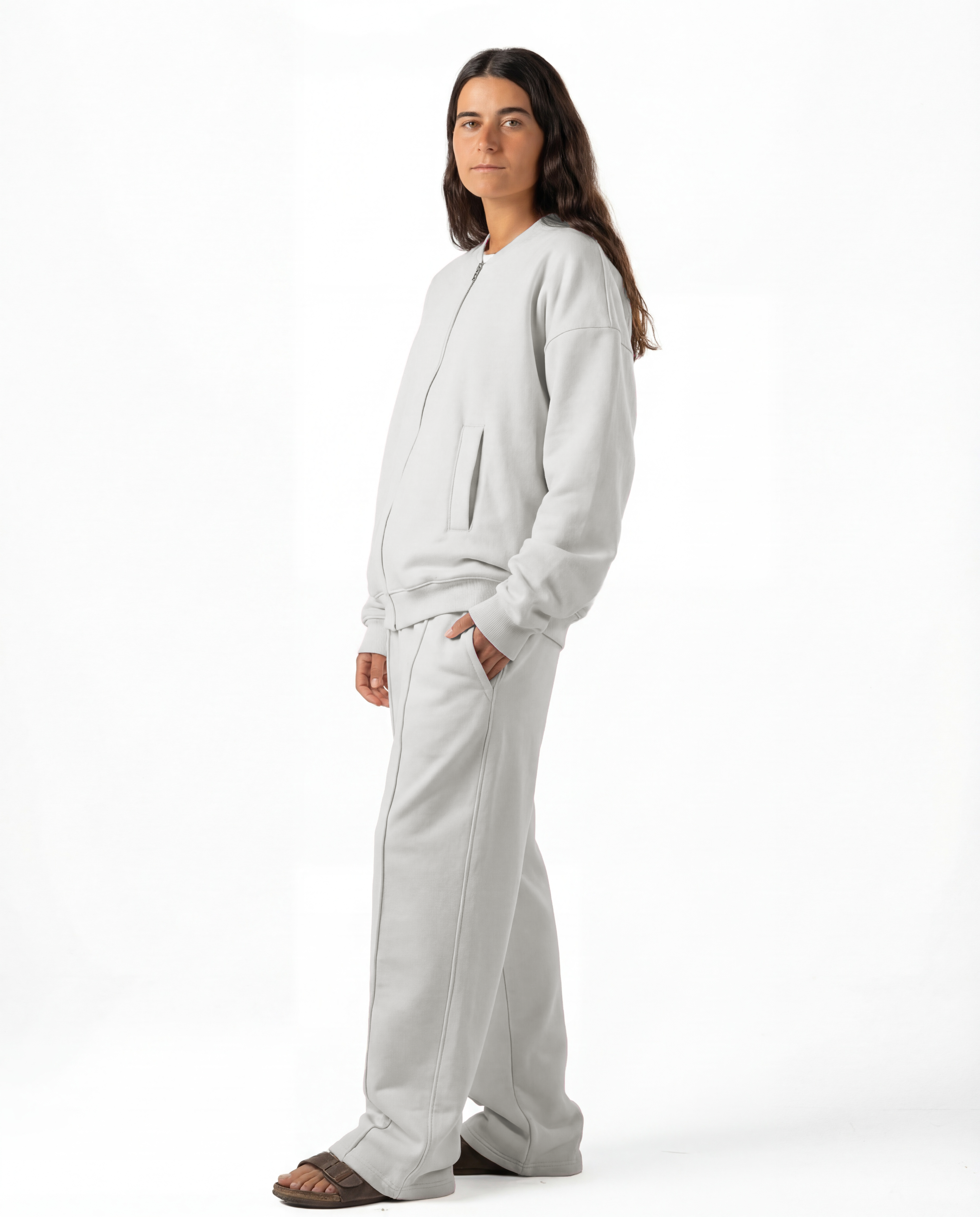 Unisex Silver Zip-Up Sweater Set