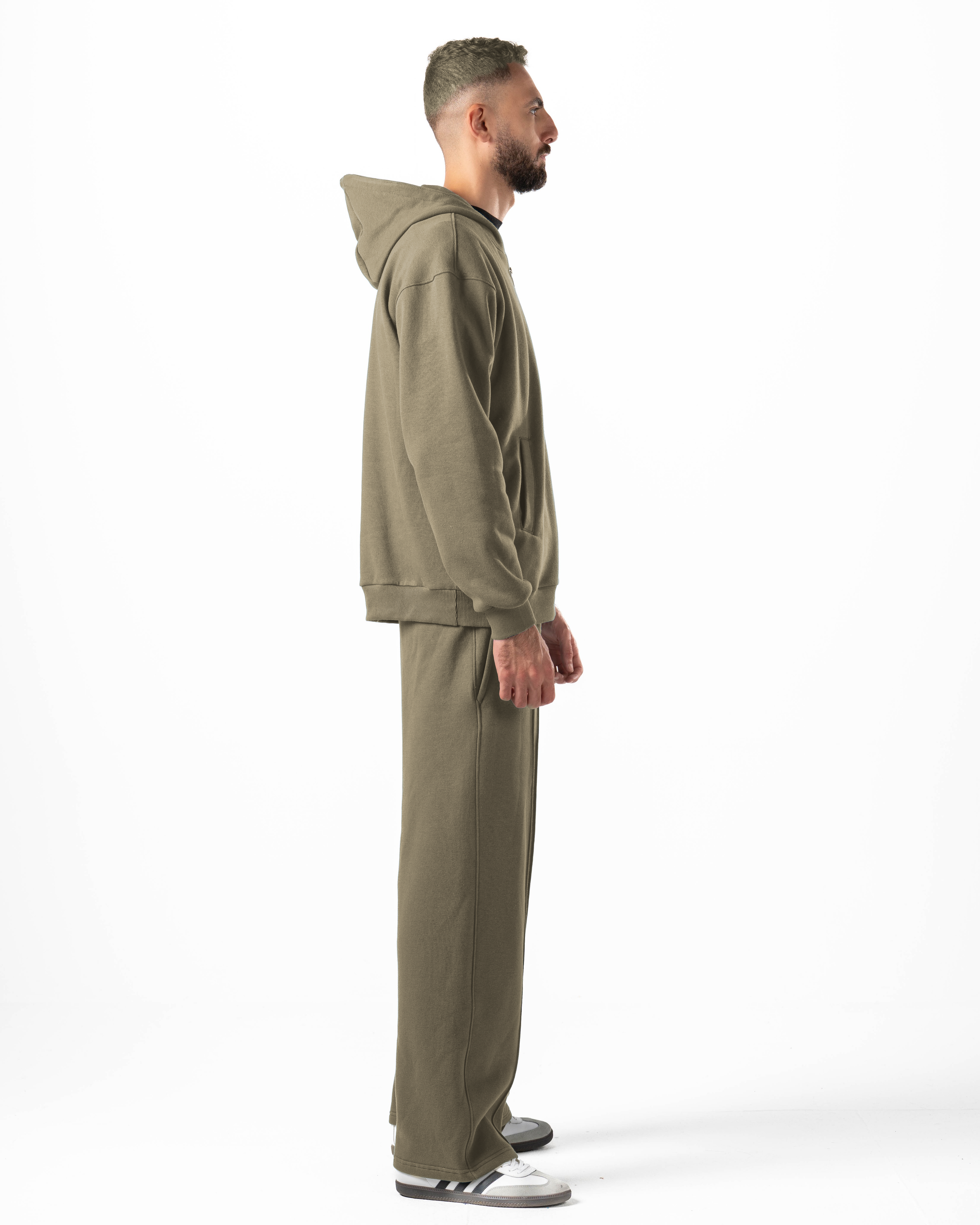 Unisex Olive Quarter-Zip Hoodie Set