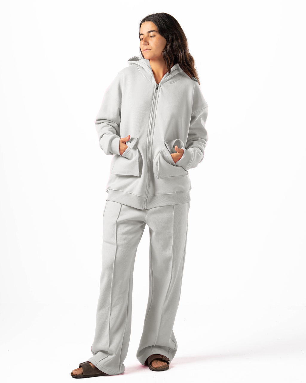 Unisex Silver Zip-Up Hoodie Set