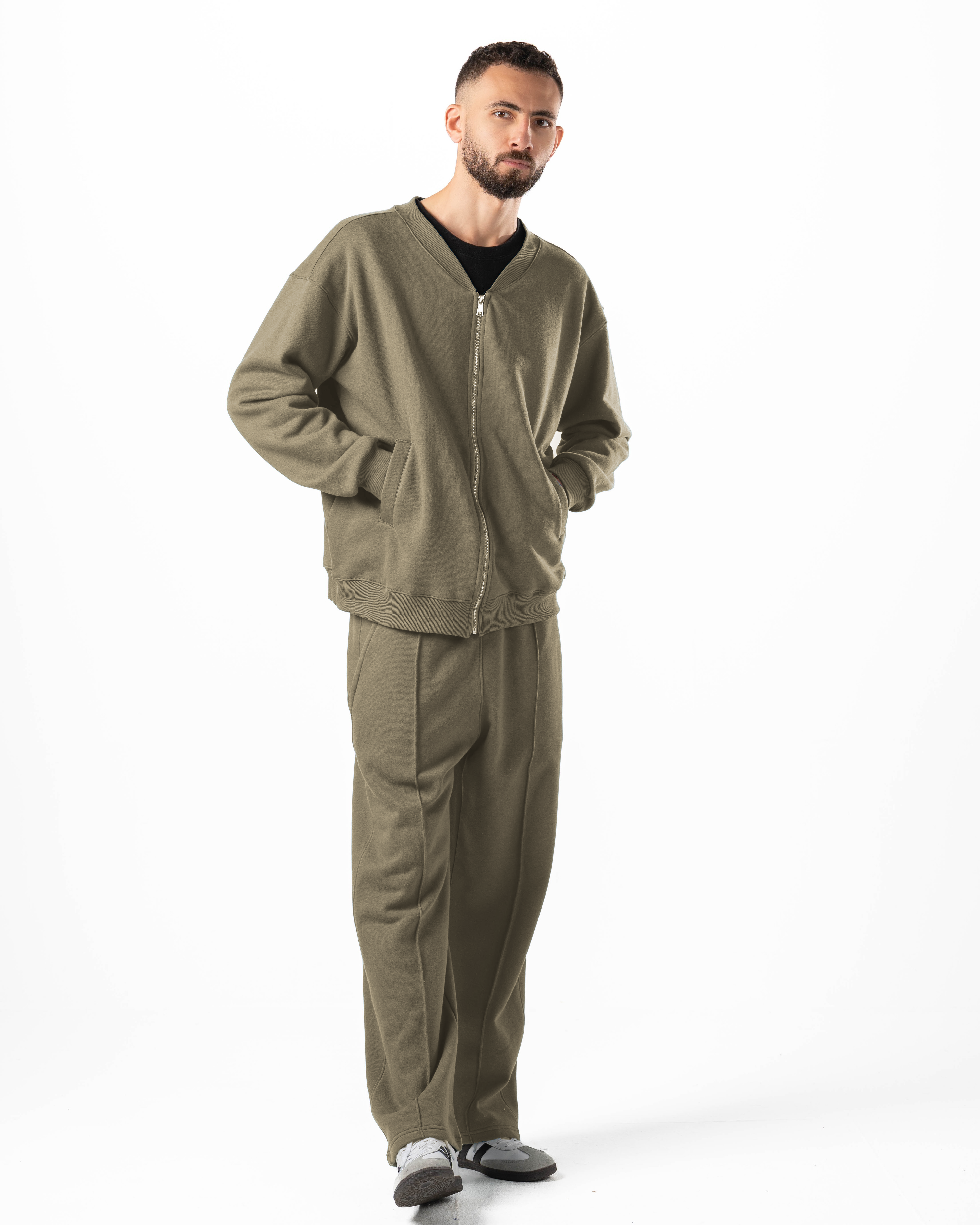 Unisex Olive Zip-Up Sweater Set