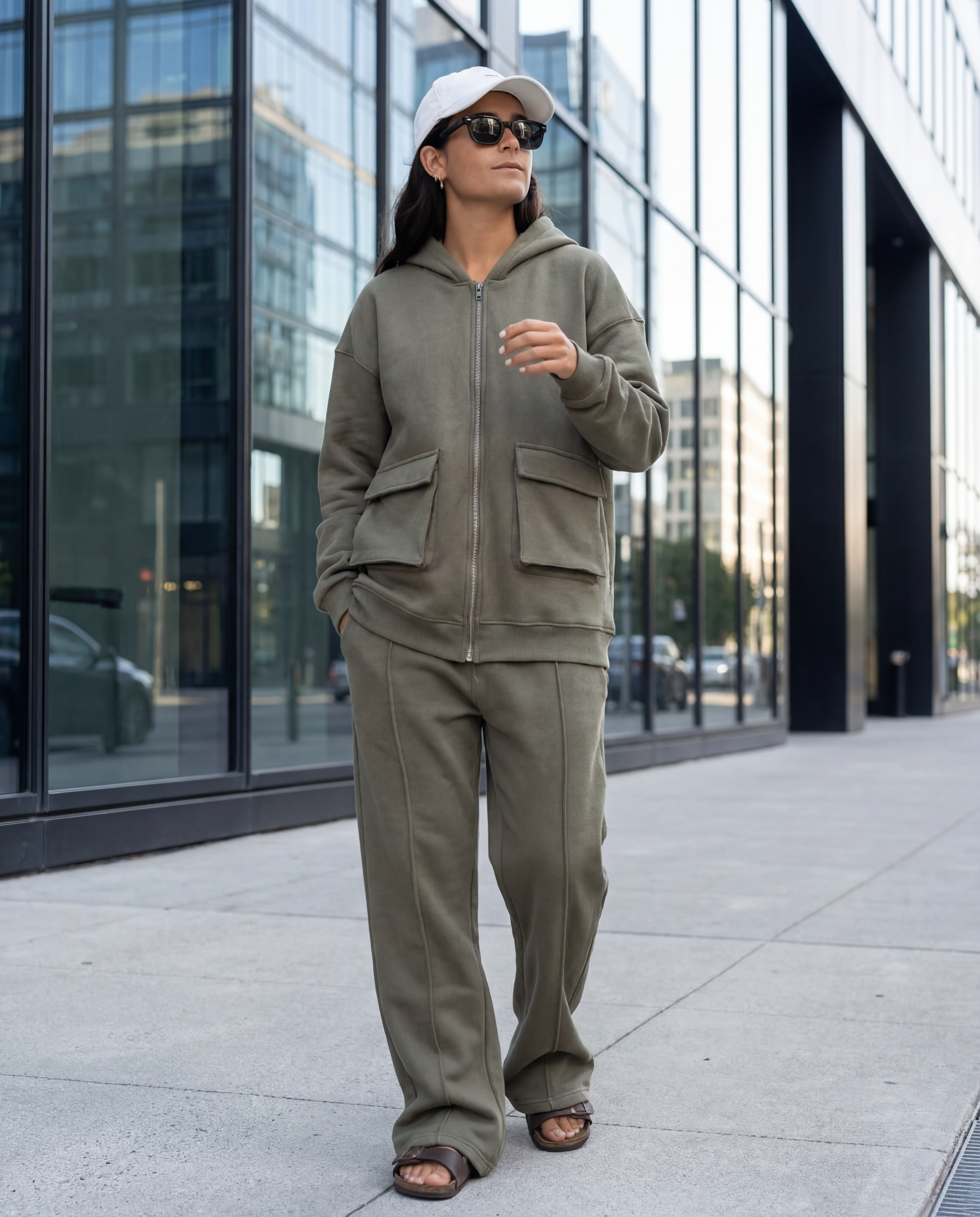 Unisex Olive Zip-Up Hoodie Set