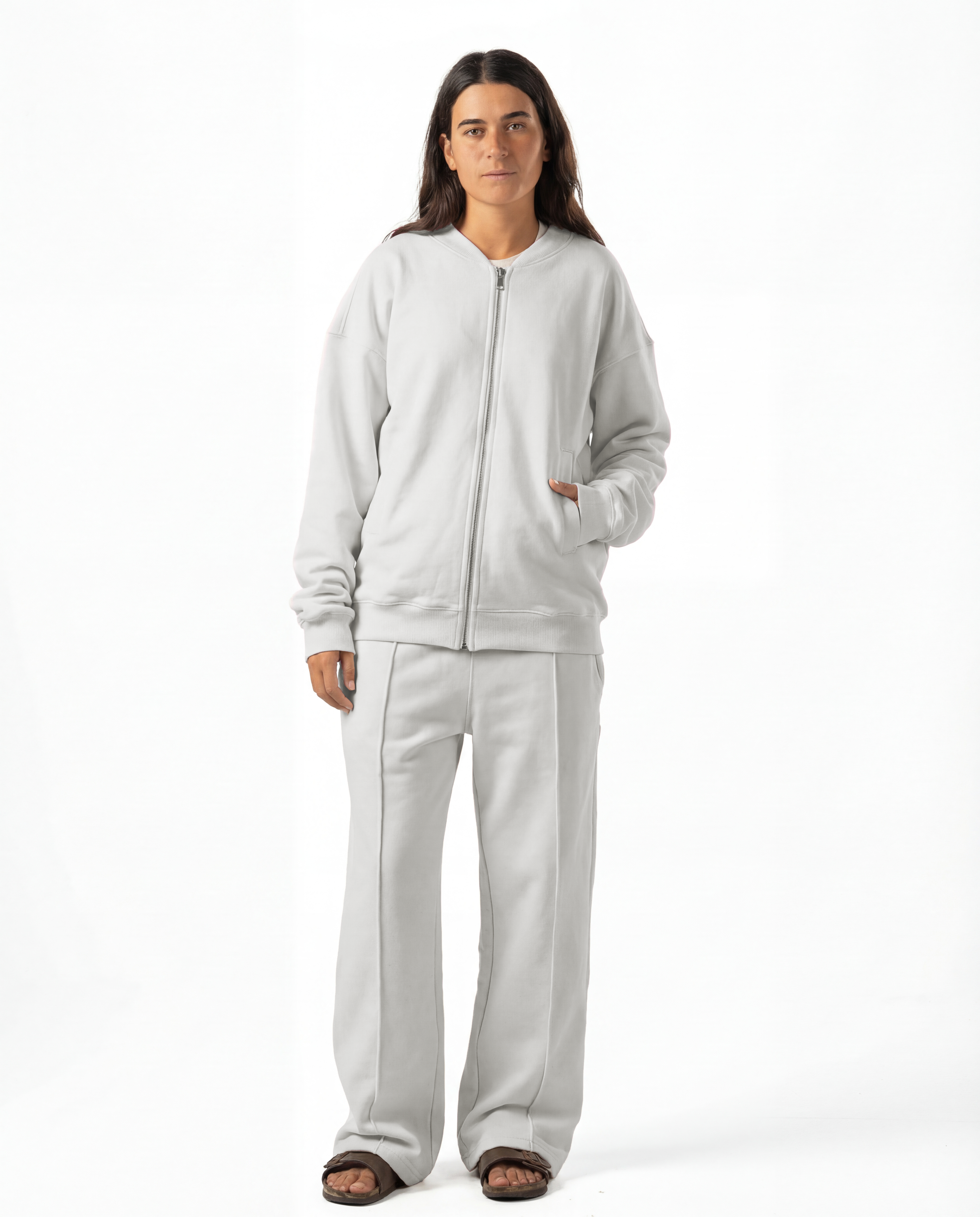 Unisex Silver Zip-Up Sweater Set