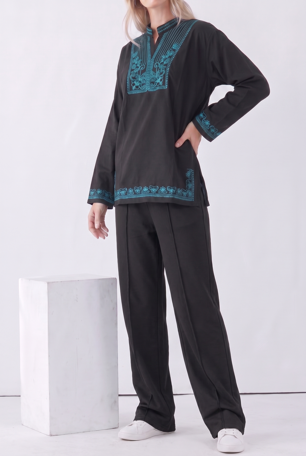 Embroidered Long Sleeve Set — Unisex Relaxed Fit
