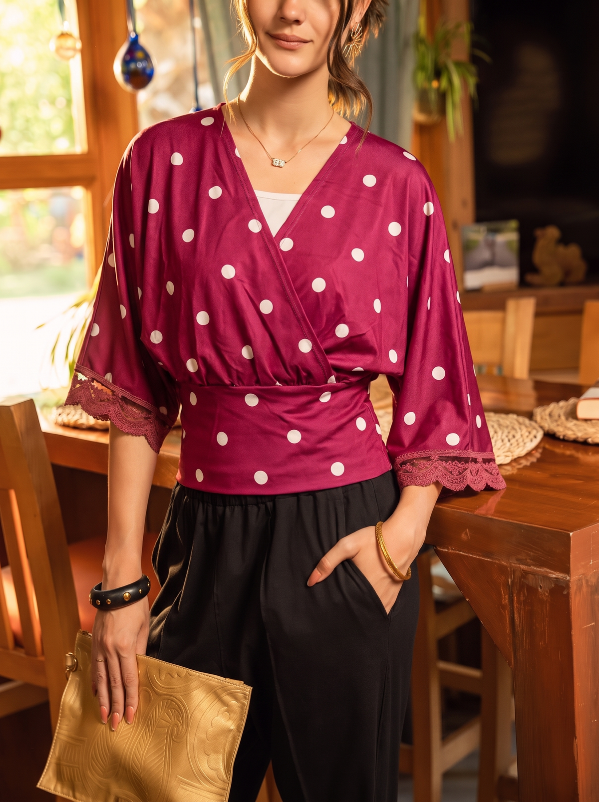 Polka Dot Wrap Blouse
