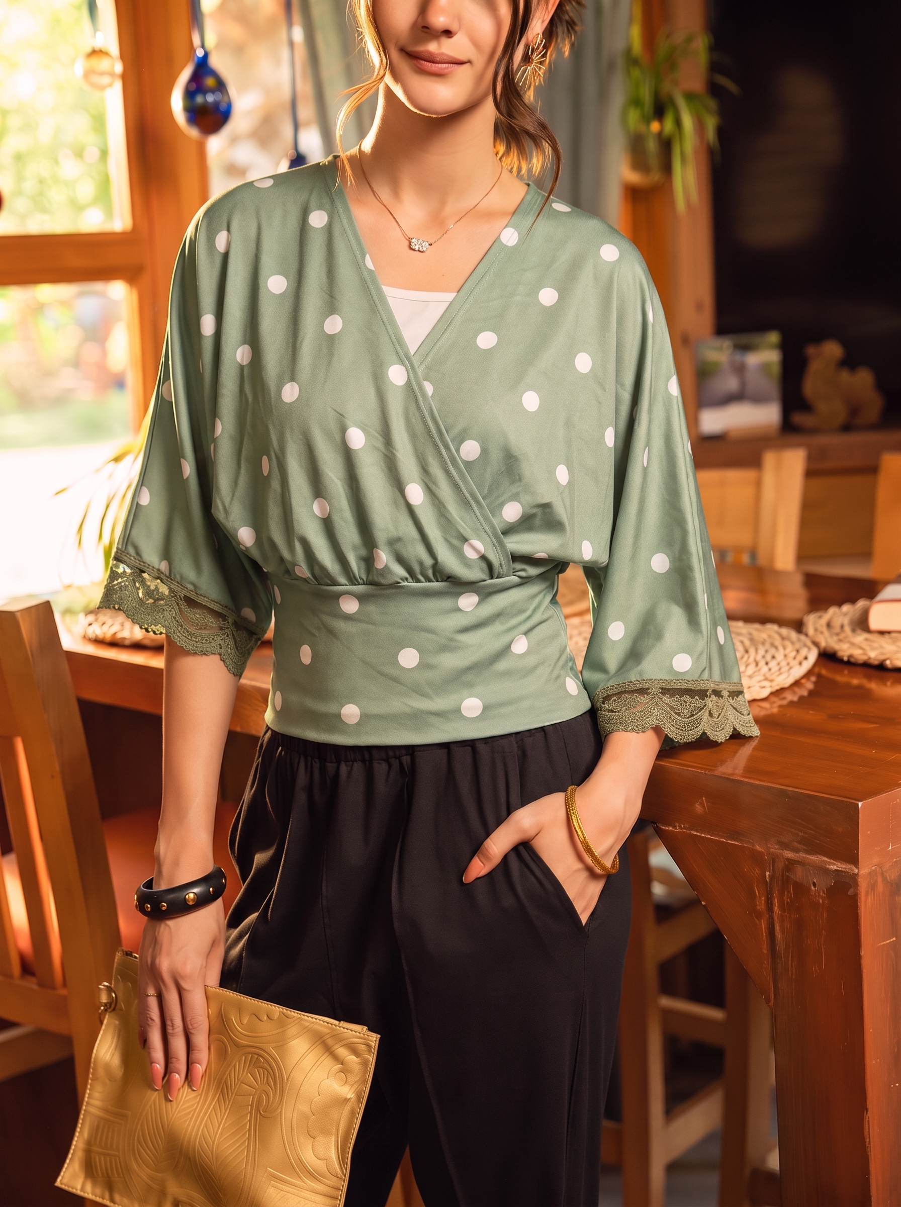 Polka Dot Wrap Blouse