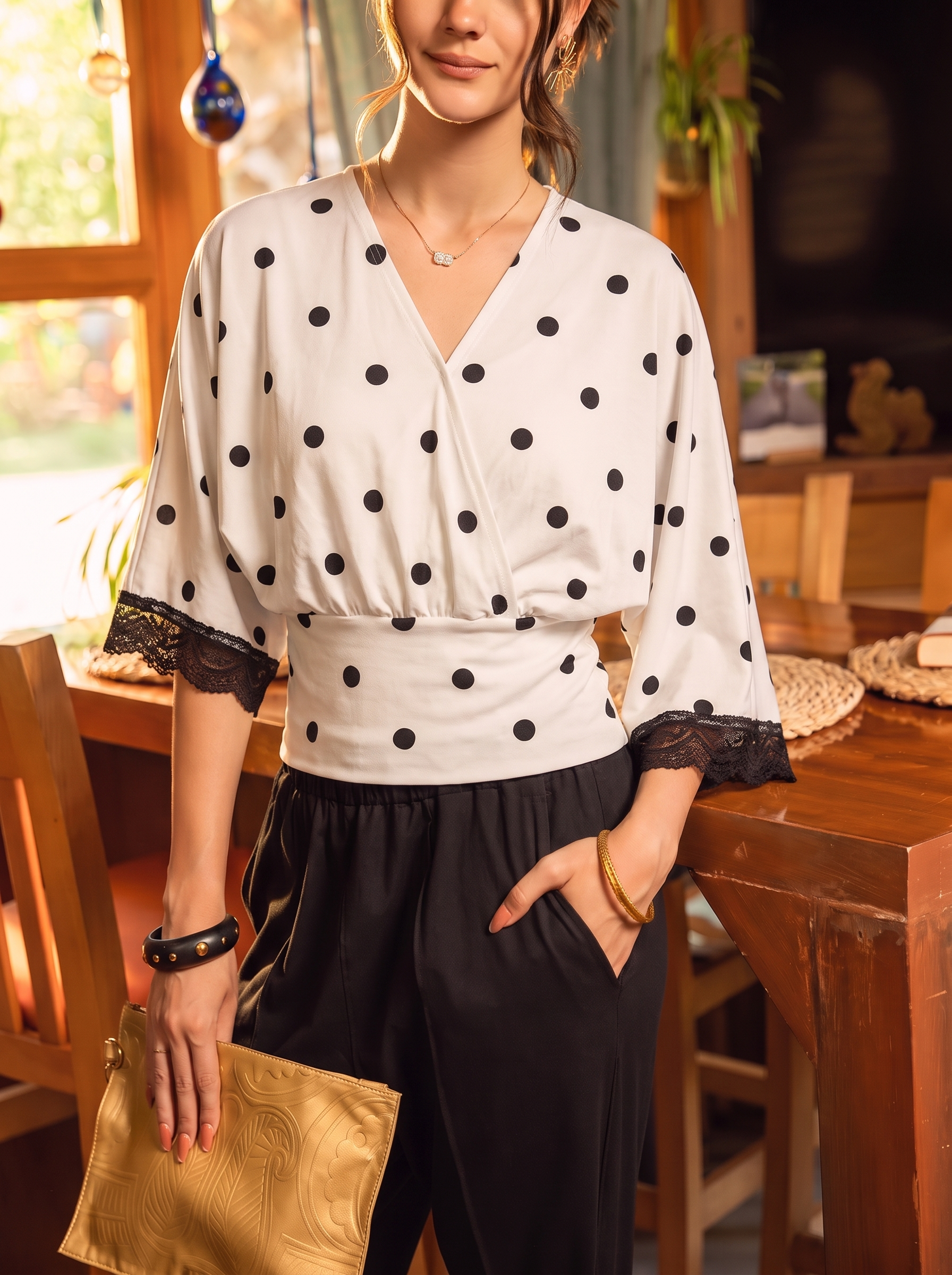 Polka Dot Wrap Blouse
