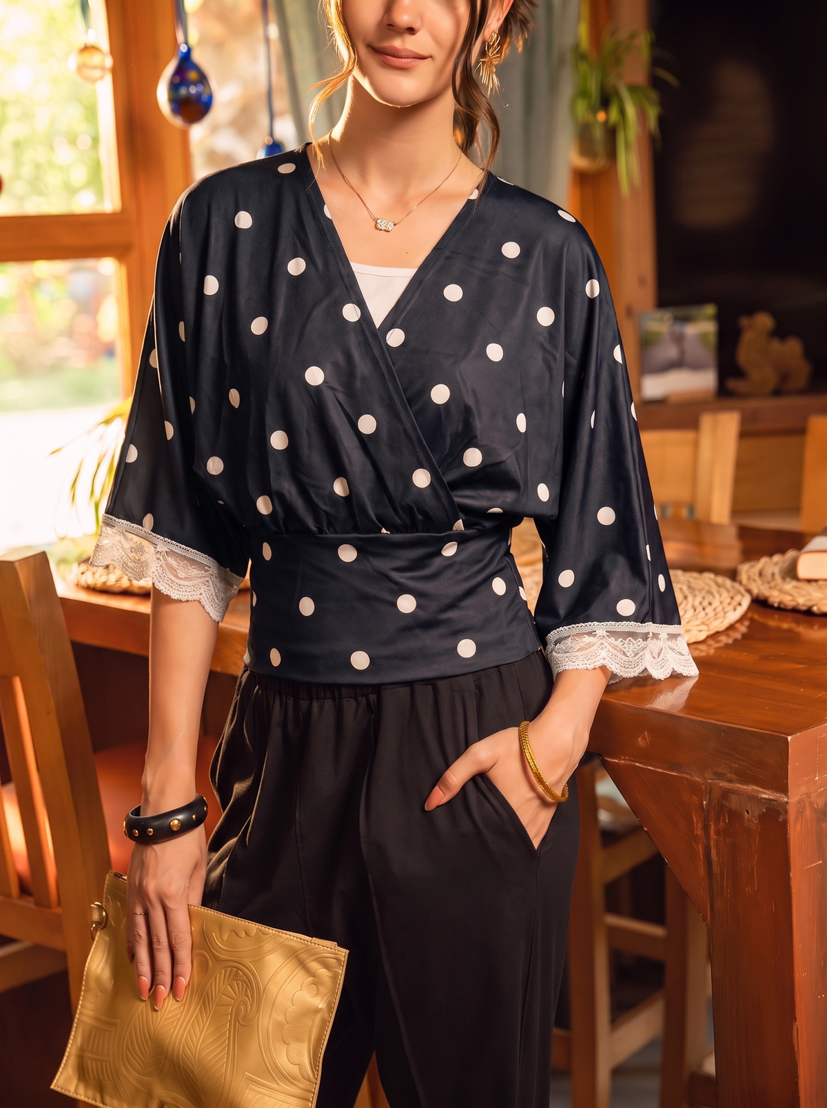 Polka Dot Wrap Blouse
