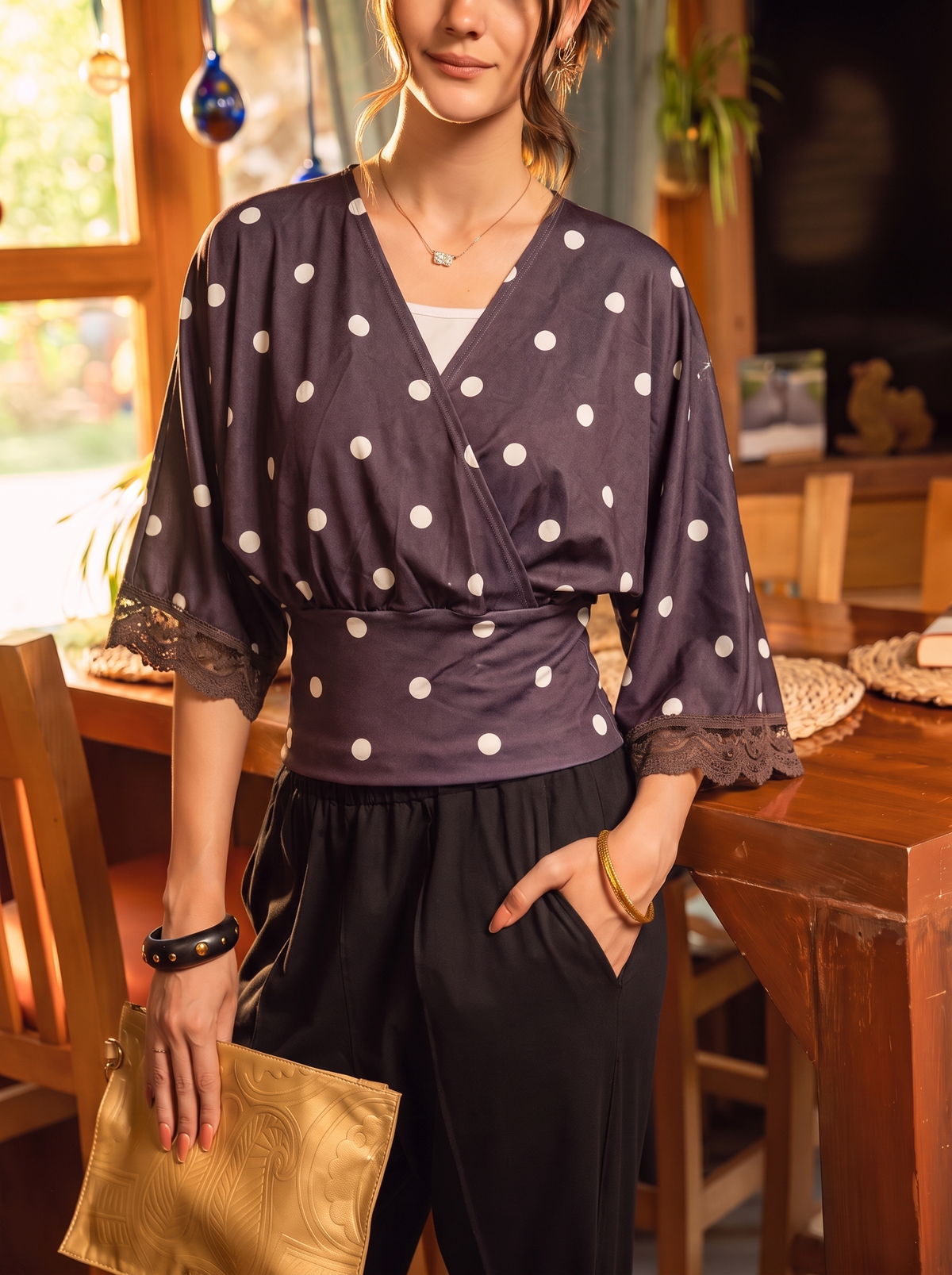 Polka Dot Wrap Blouse