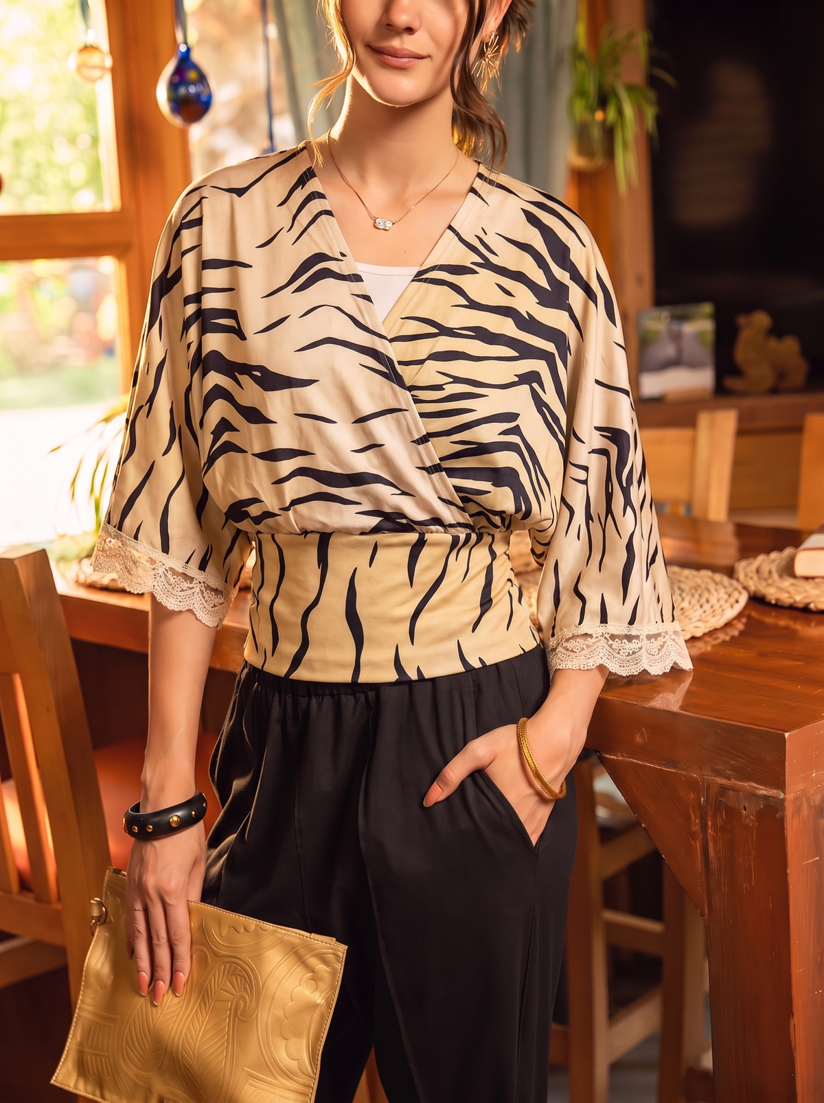 Wild Print Wrap Blouse