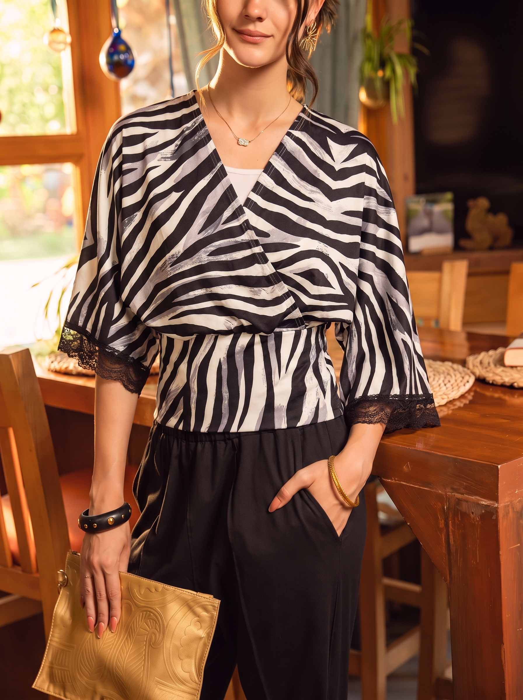 Wild Print Wrap Blouse