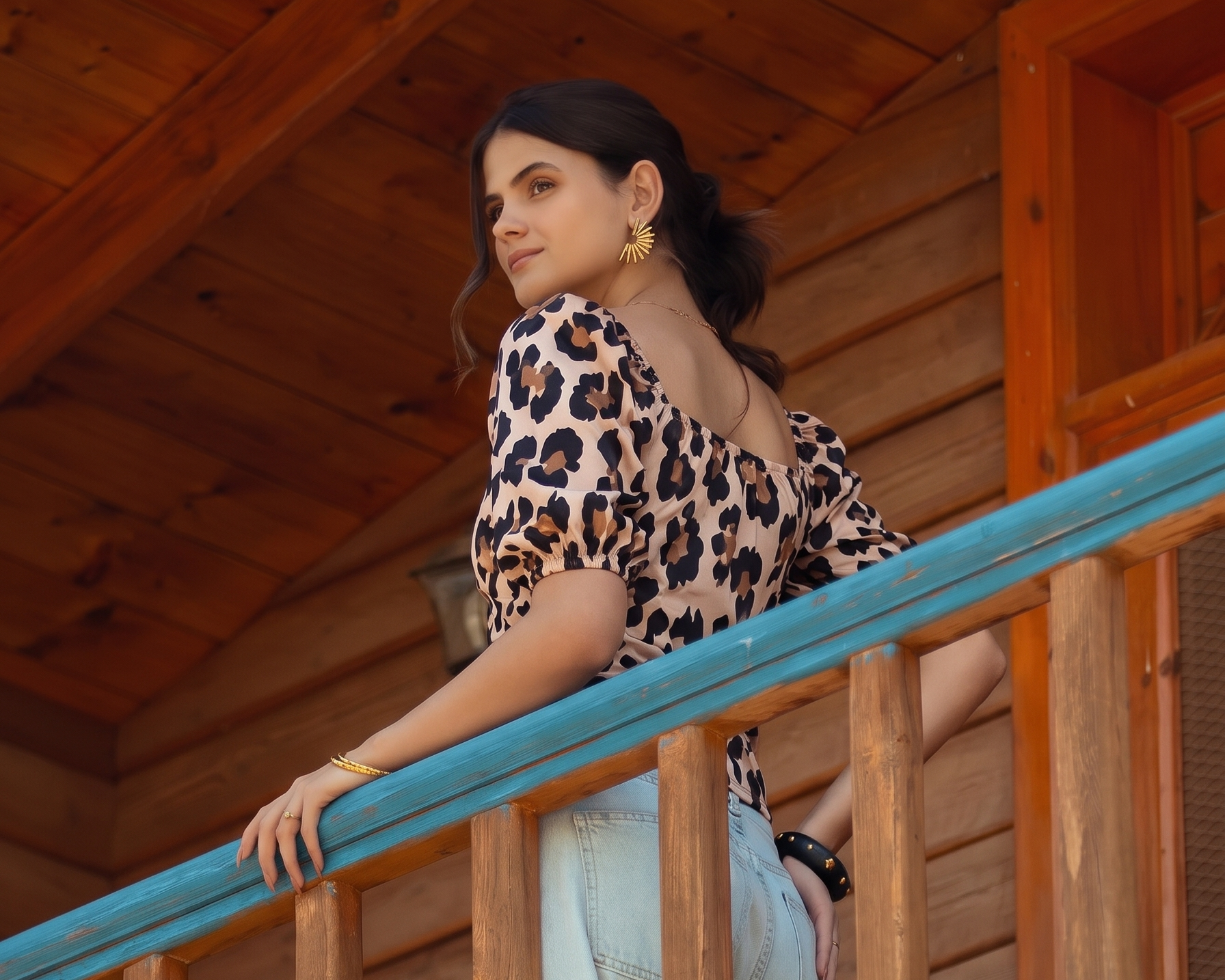 Wild Print Tie Front Blouse
