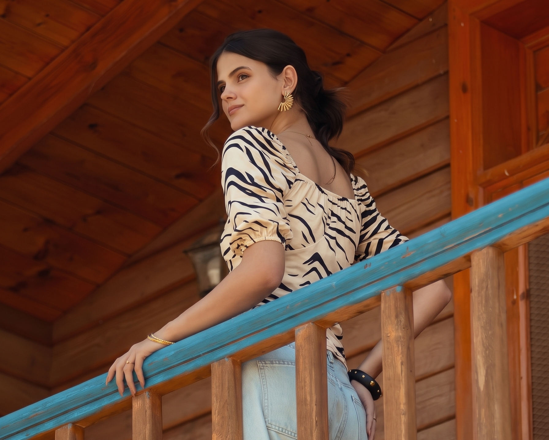 Wild Print Tie Front Blouse