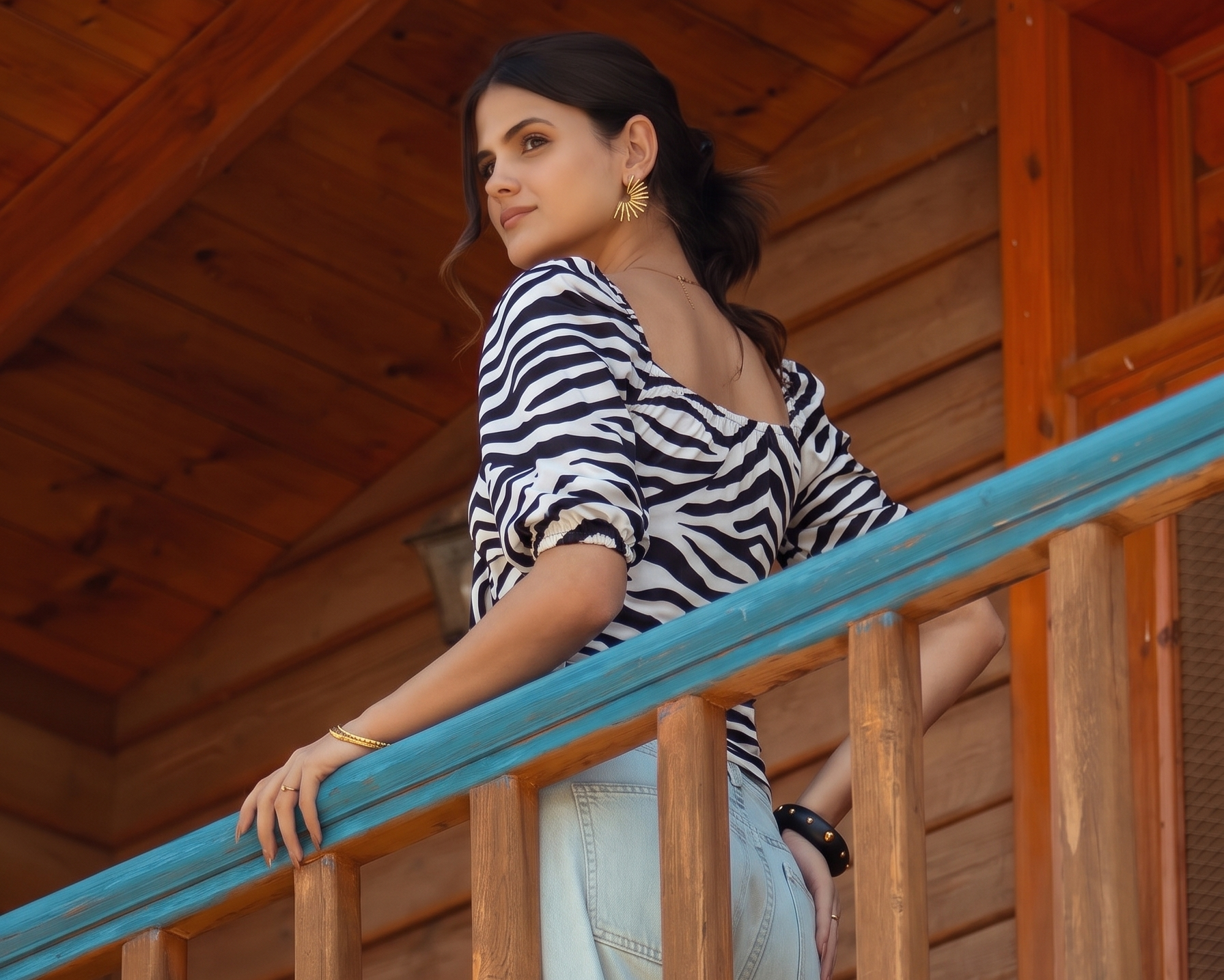 Wild Print Tie Front Blouse