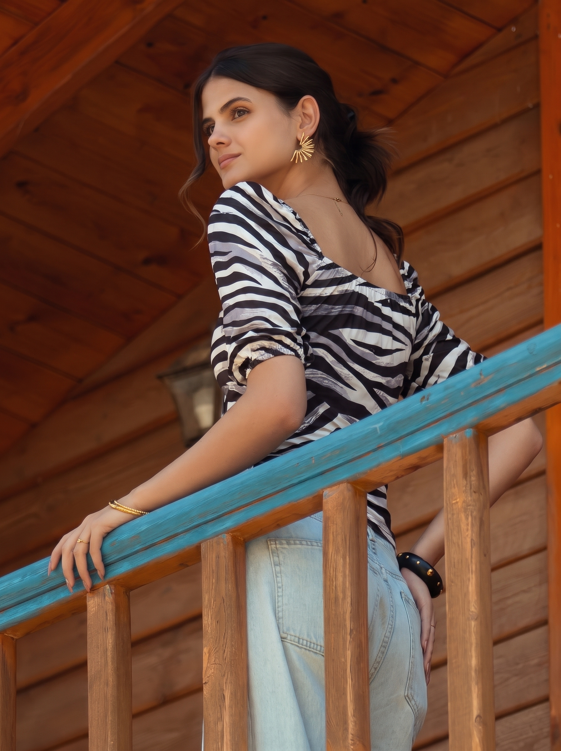 Wild Print Tie Front Blouse