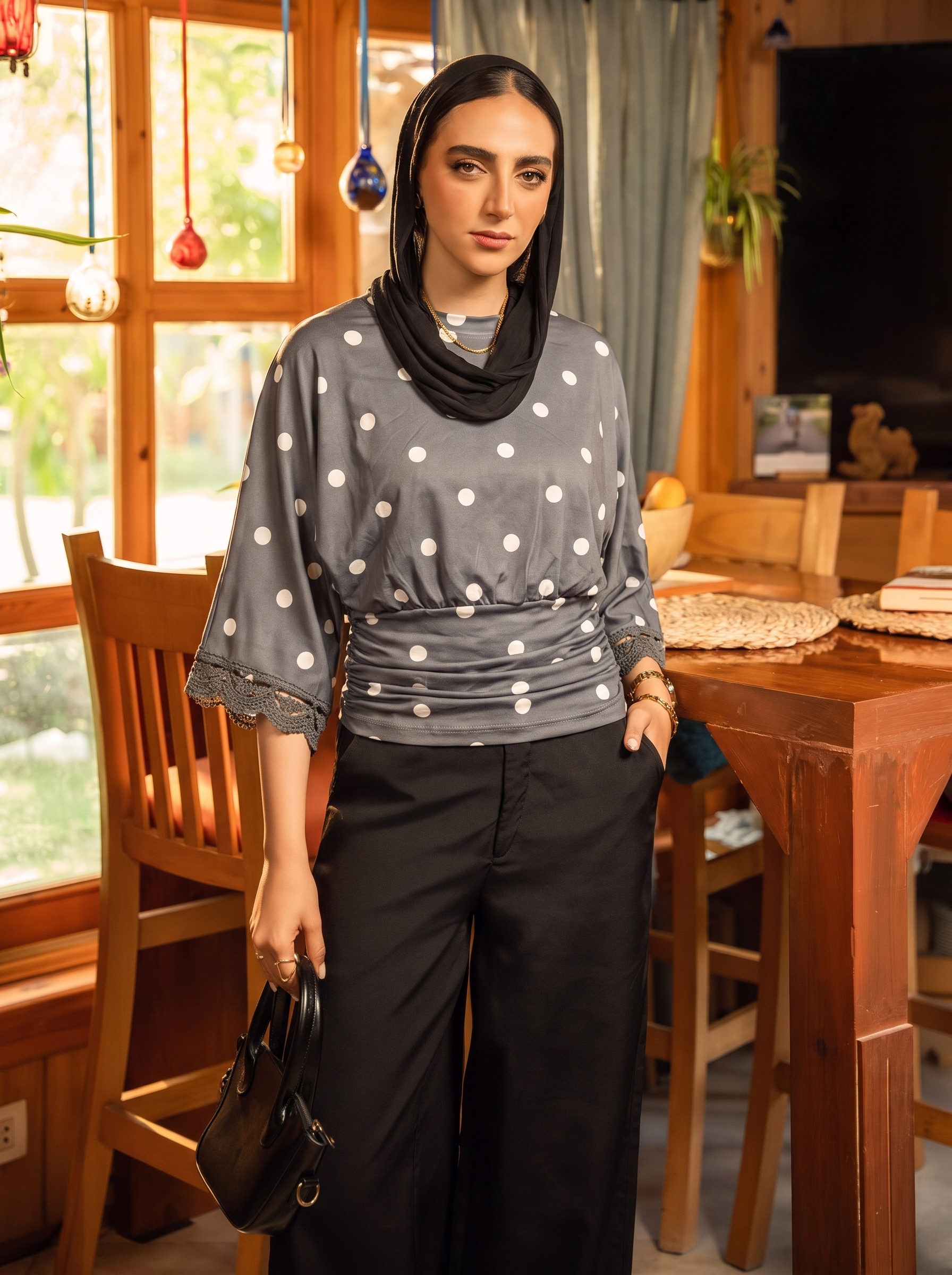Polka Dot Round Neck Blouse