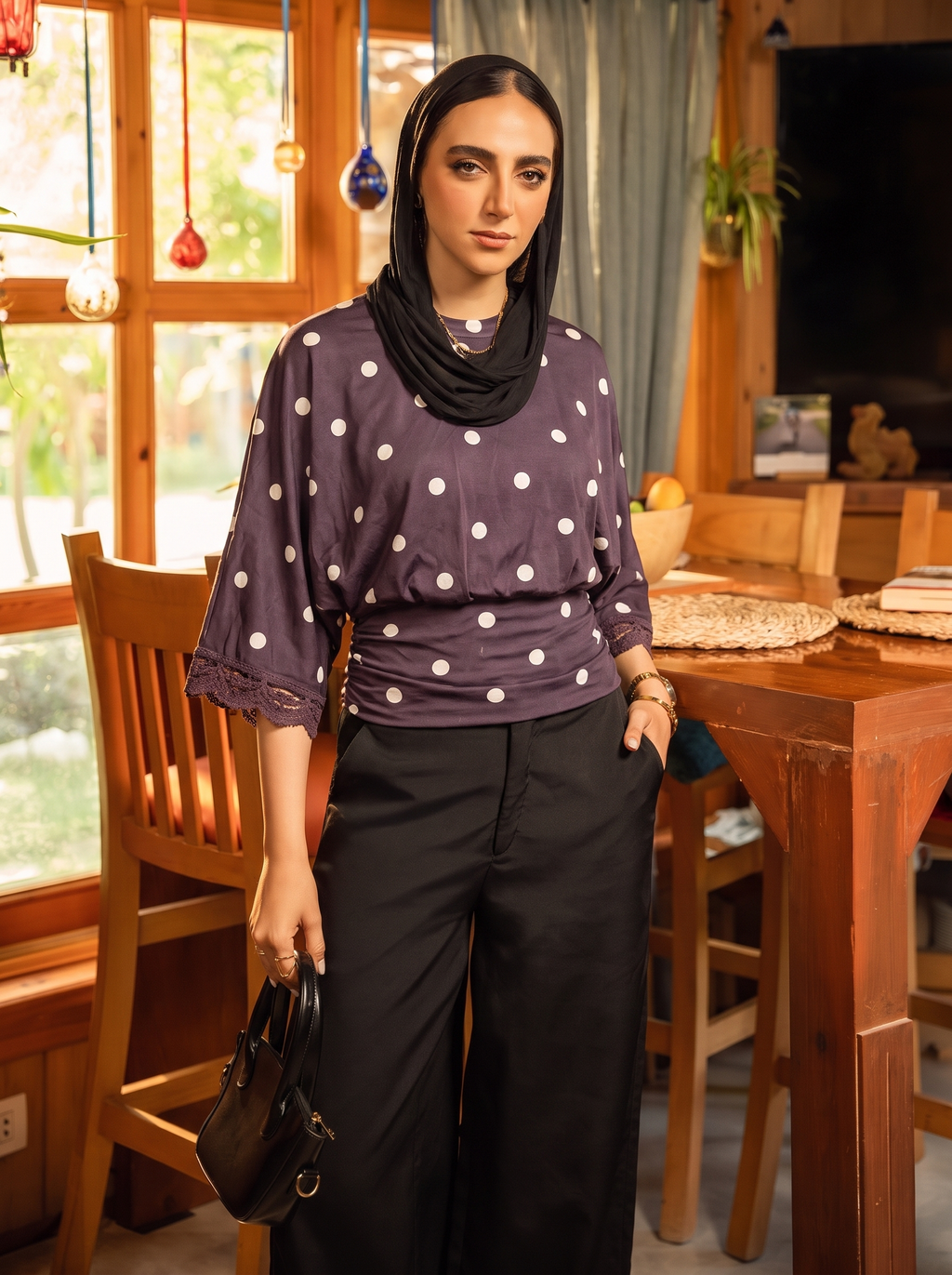 Polka Dot Round Neck Blouse