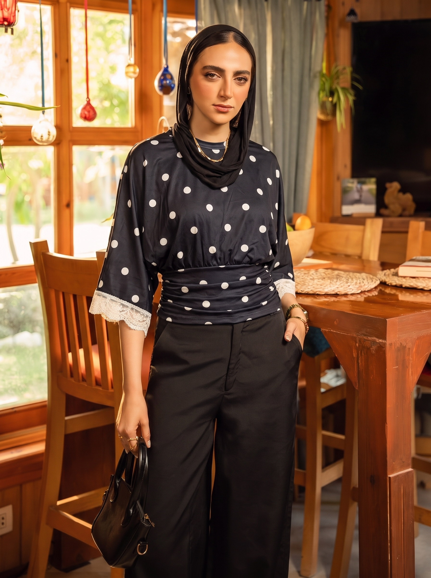 Polka Dot Round Neck Blouse