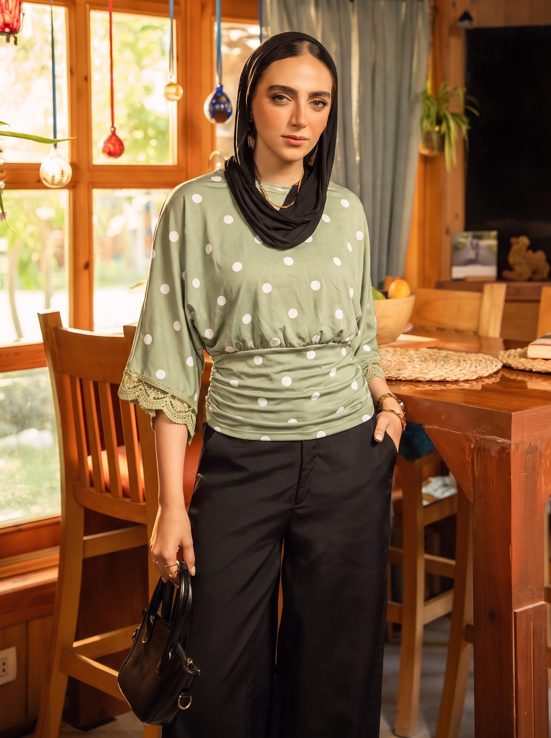 Polka Dot Round Neck Blouse