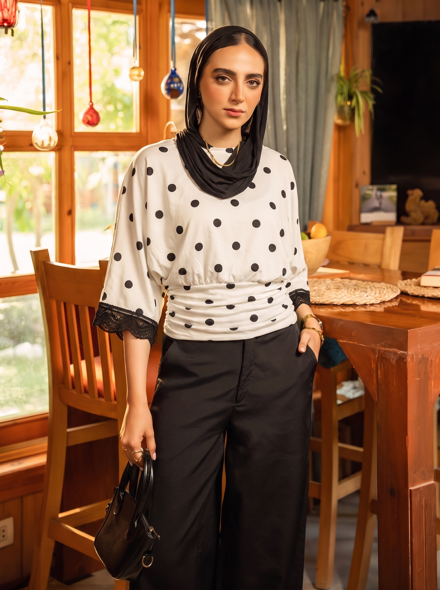 Polka Dot Round Neck Blouse