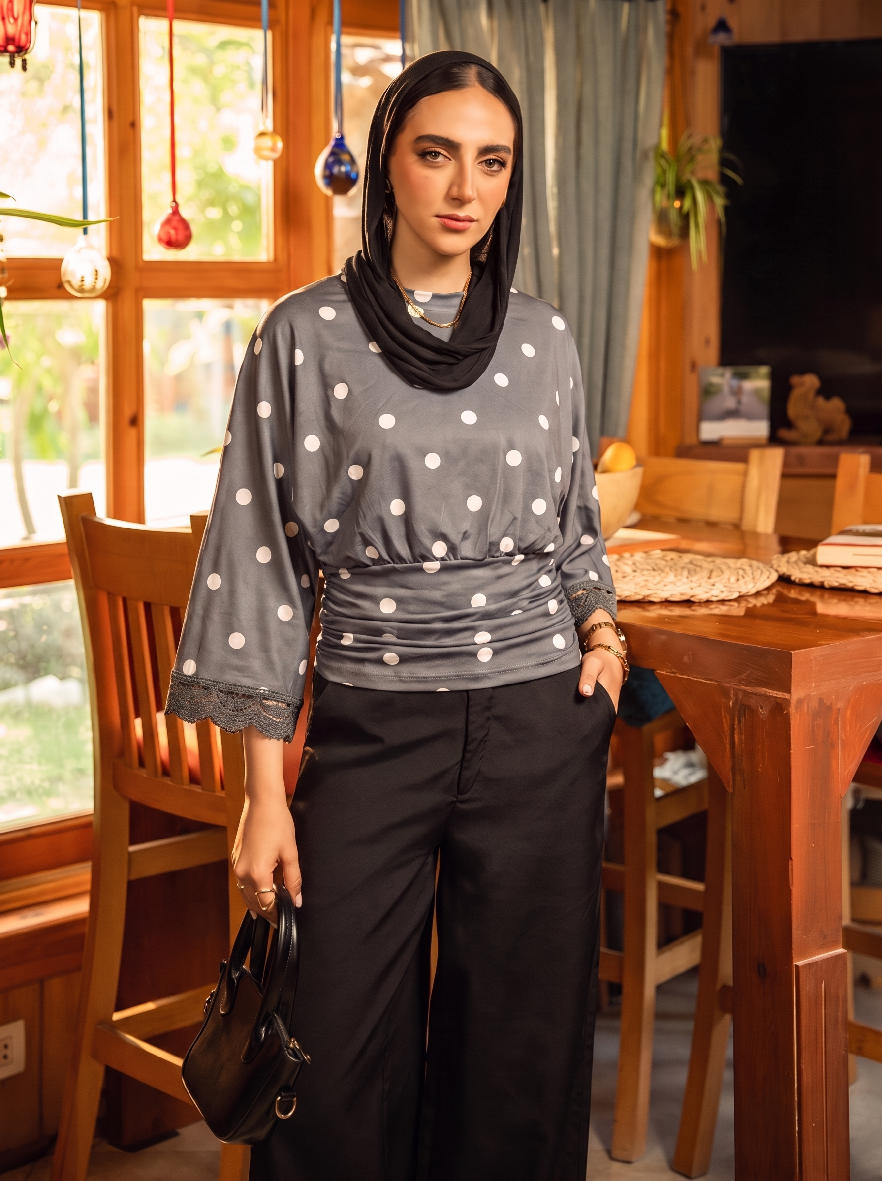 Polka Dot Round Neck Blouse