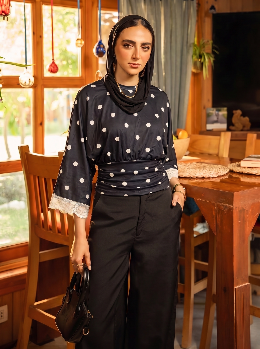 Polka Dot Round Neck Blouse