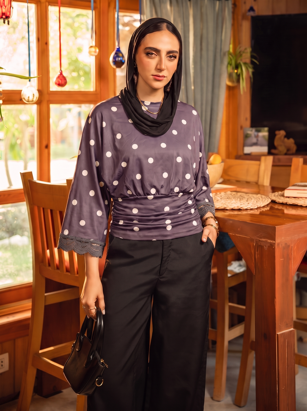 Polka Dot Round Neck Blouse