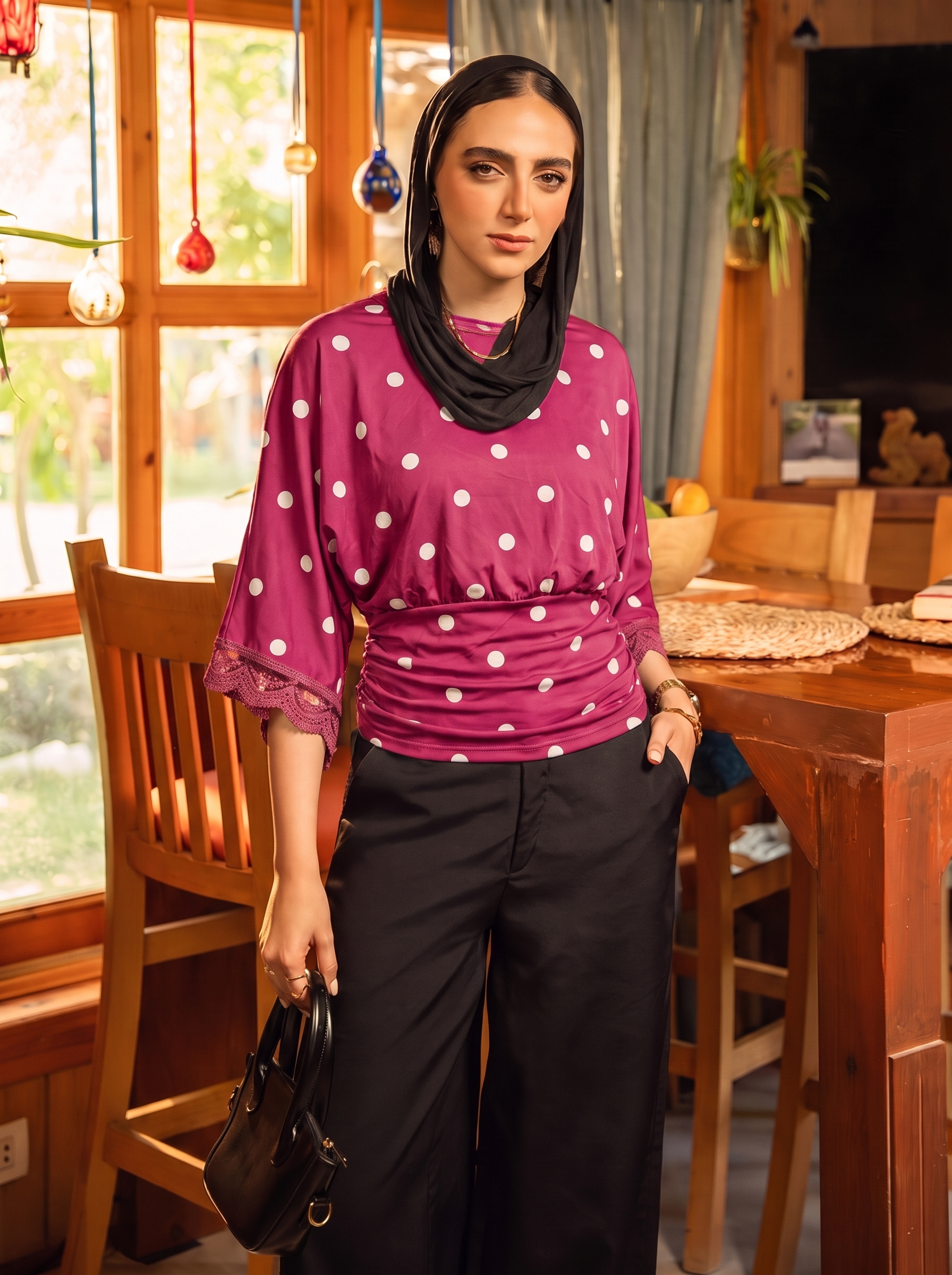 Polka Dot Round Neck Blouse