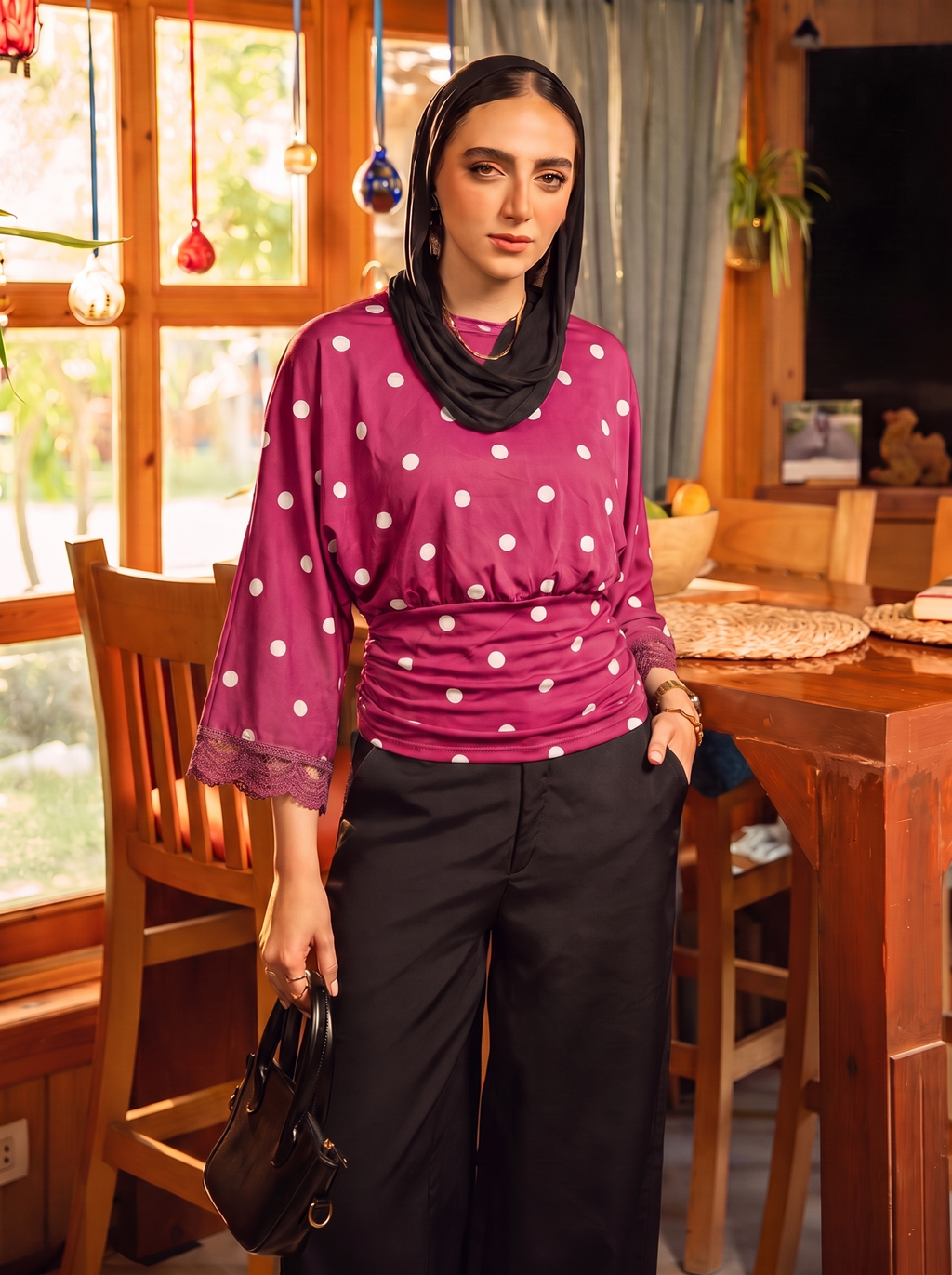 Polka Dot Round Neck Blouse