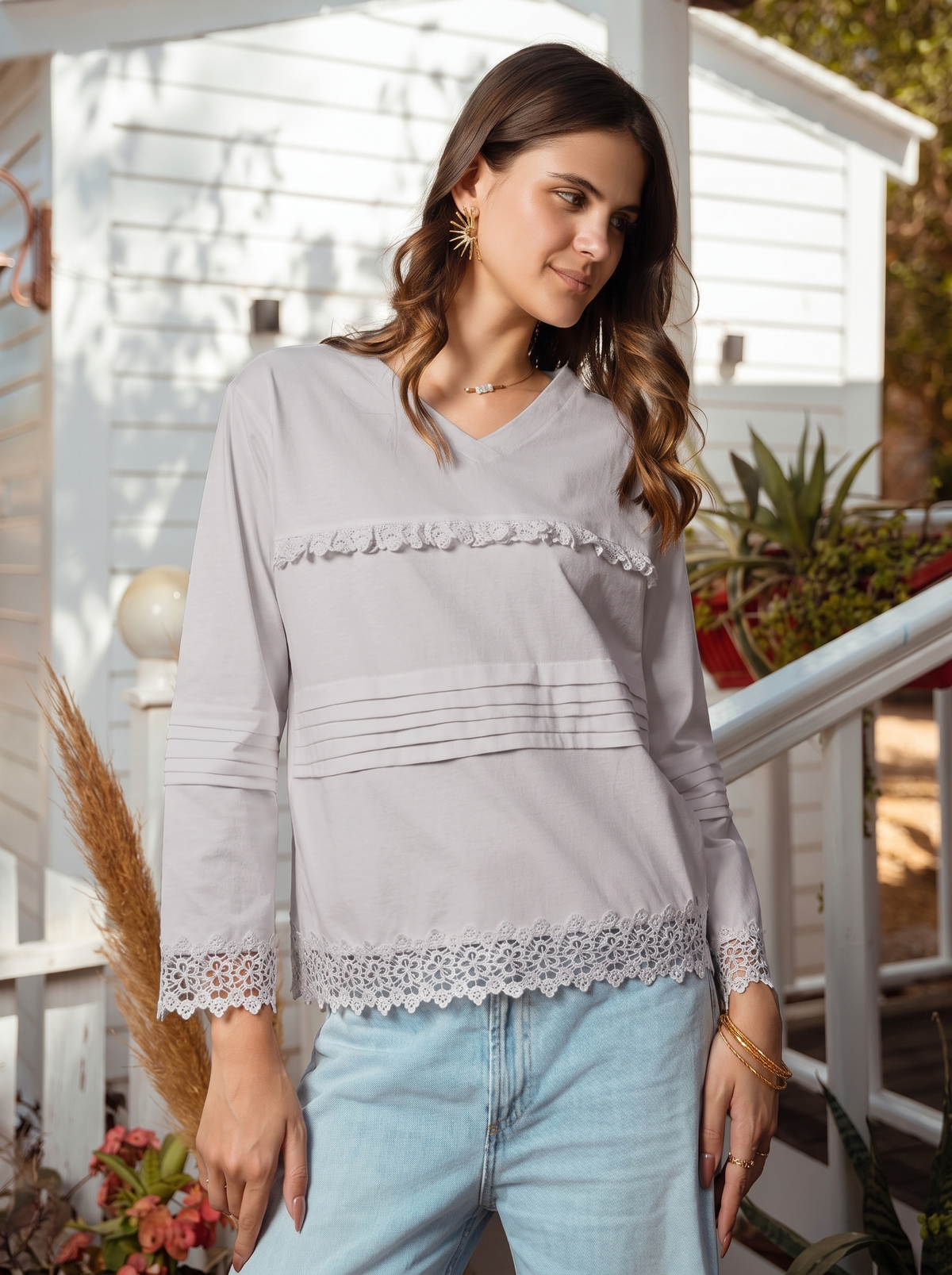 V-Neck Cotton Blouse