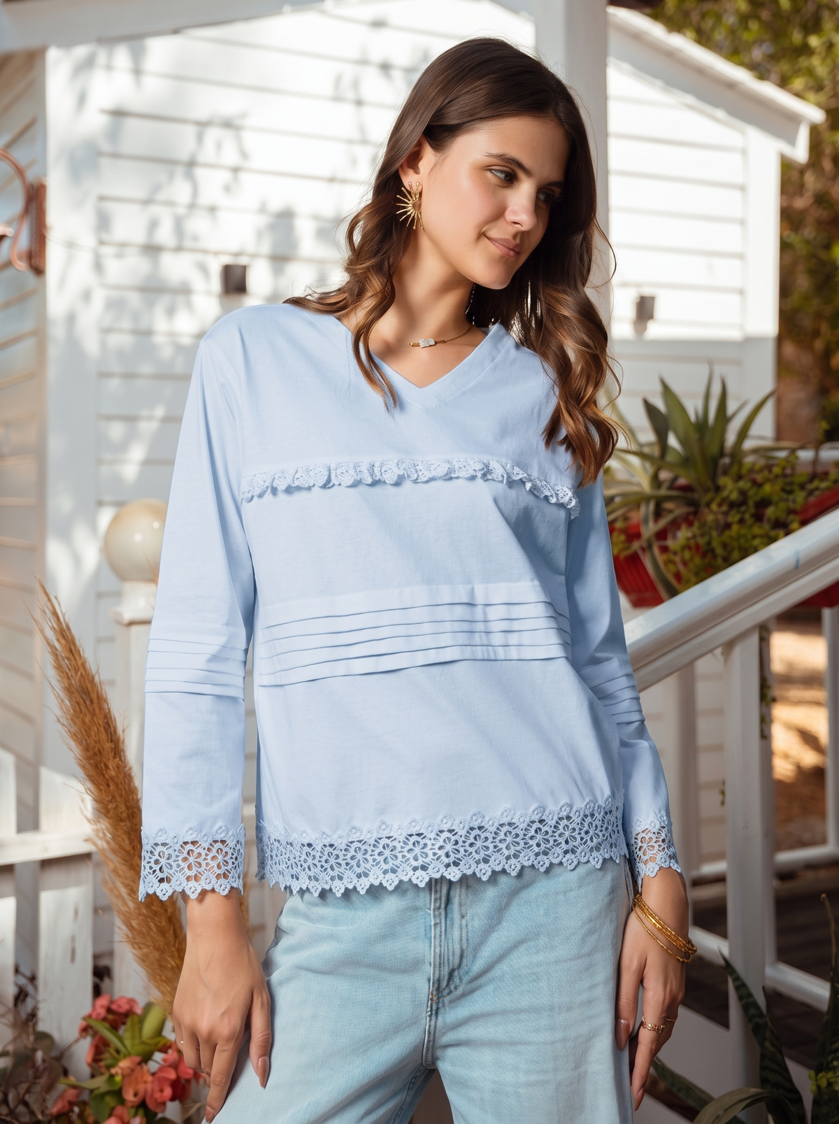 V-Neck Cotton Blouse