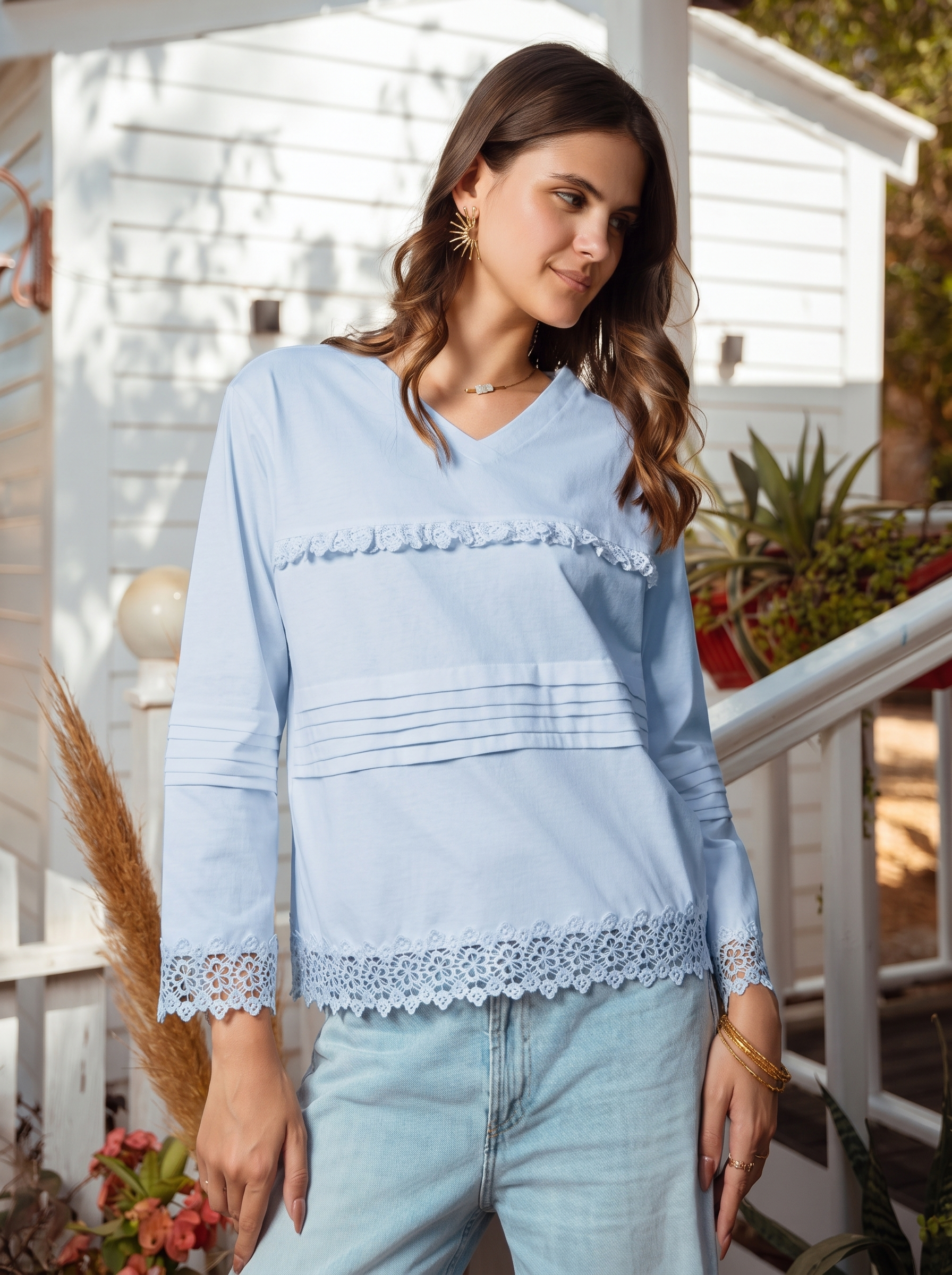 V-Neck Cotton Blouse