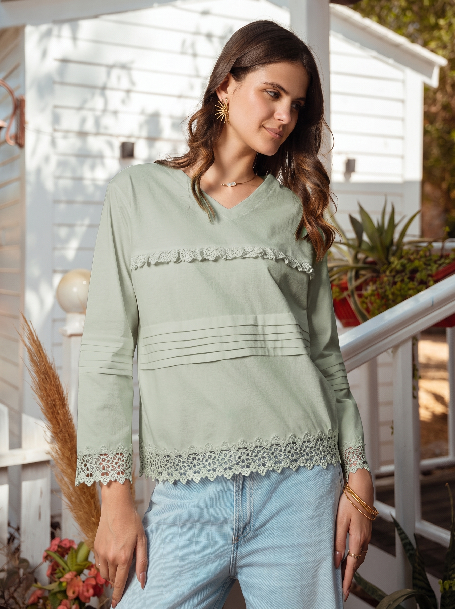 V-Neck Cotton Blouse
