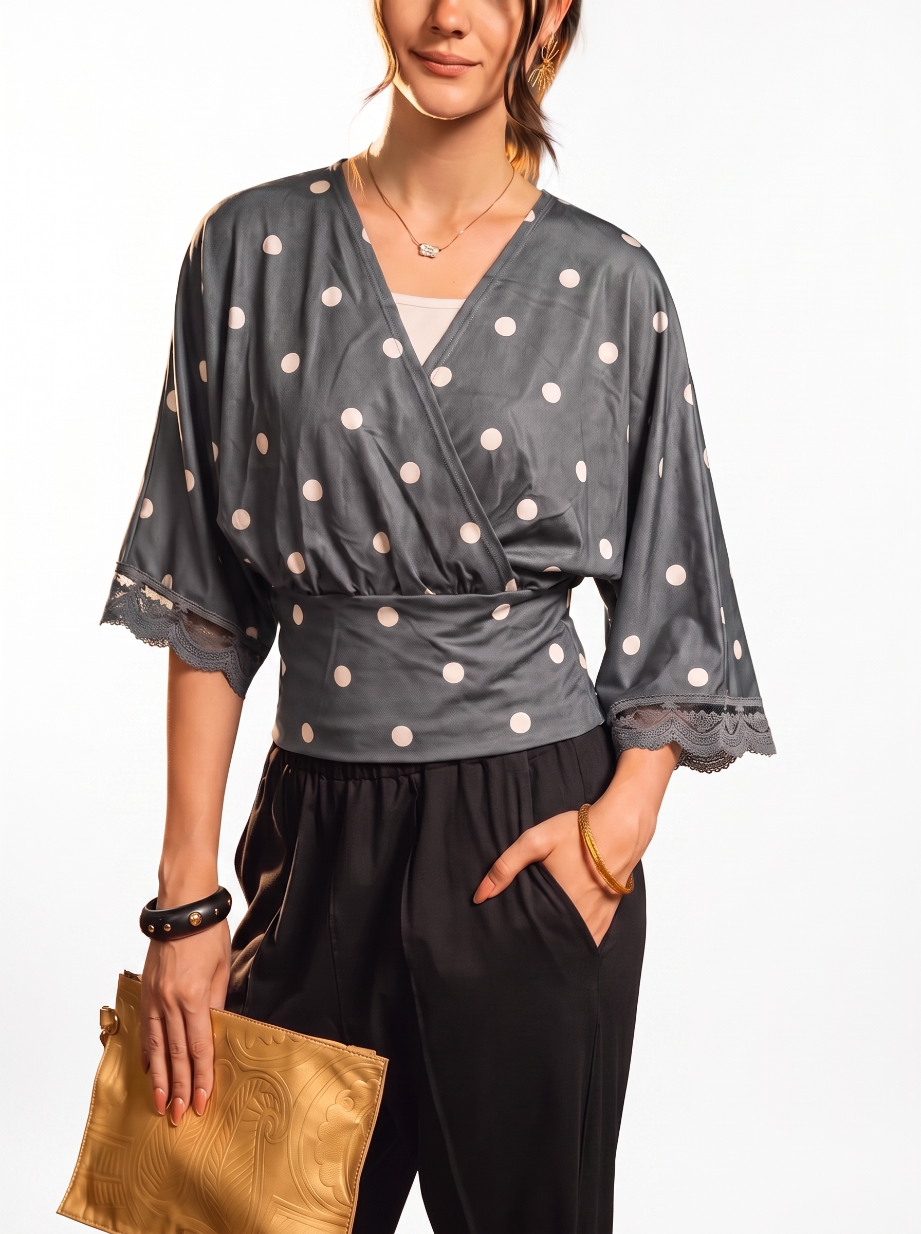 Polka Dot Wrap Blouse