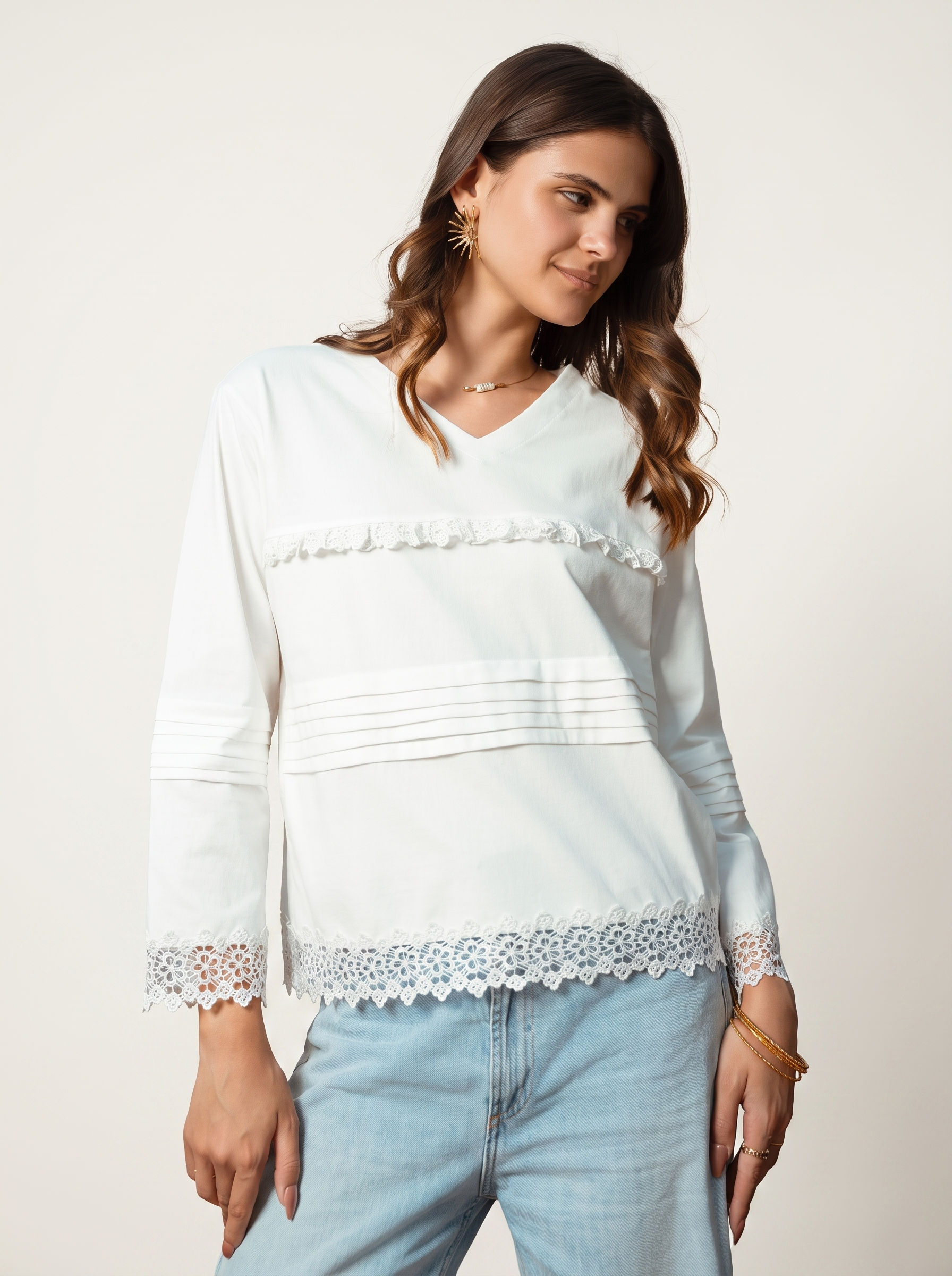 V-Neck Cotton Blouse