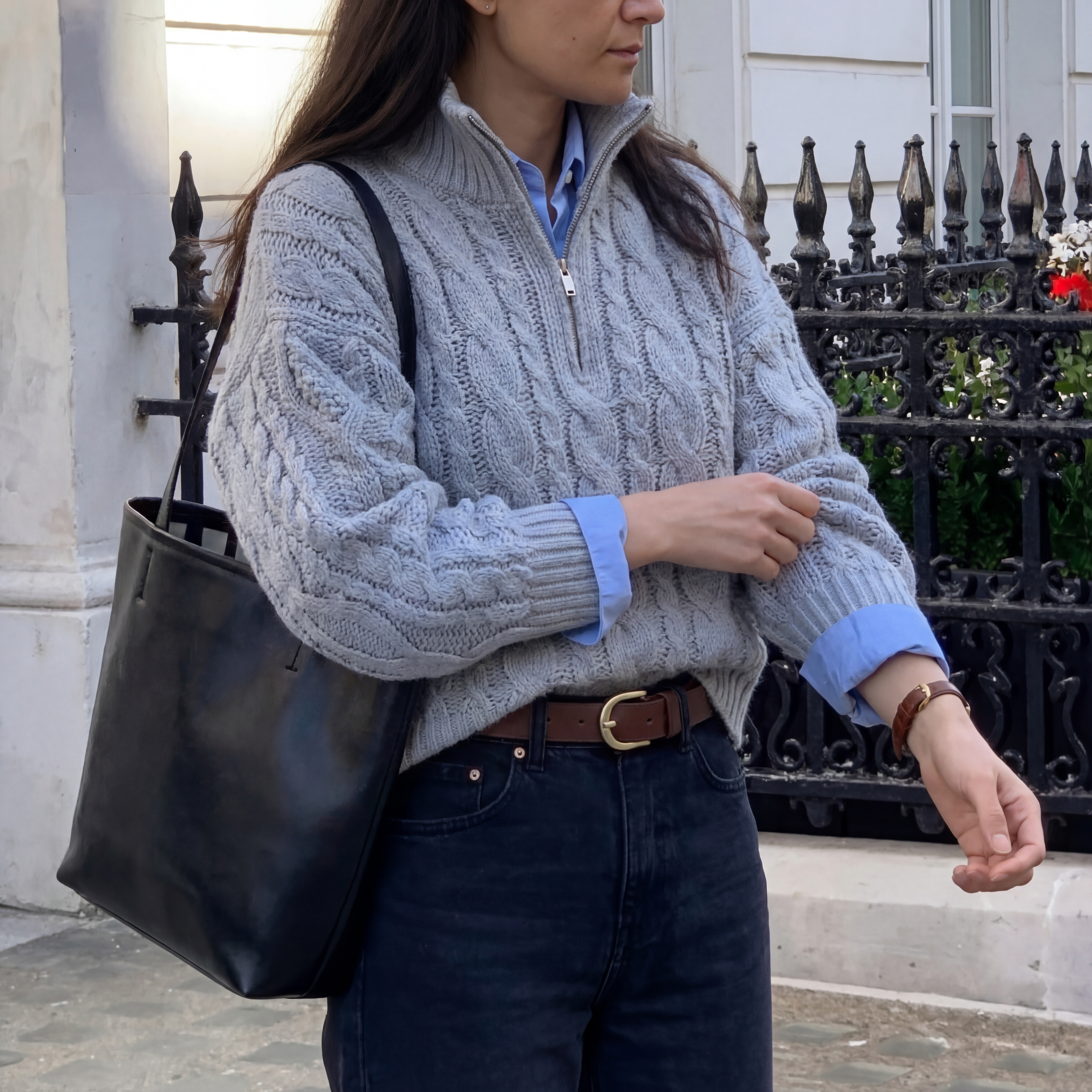 Silver Quarter-Zip Knit Sweater