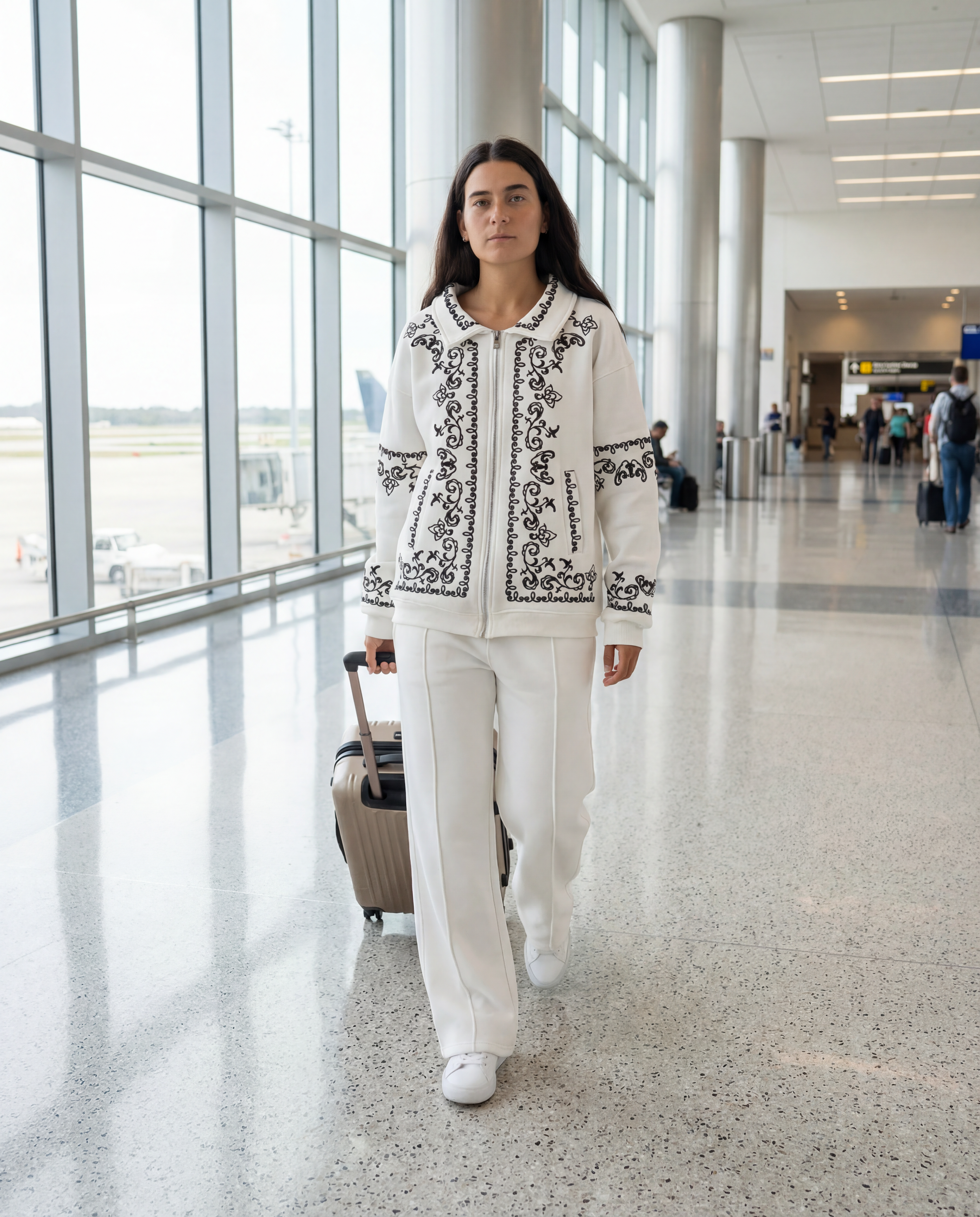 Unisex White Embroidered Jacket Set