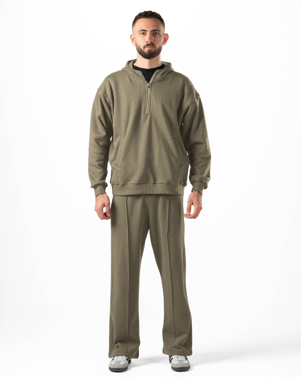 Unisex Olive Quarter-Zip Hoodie Set