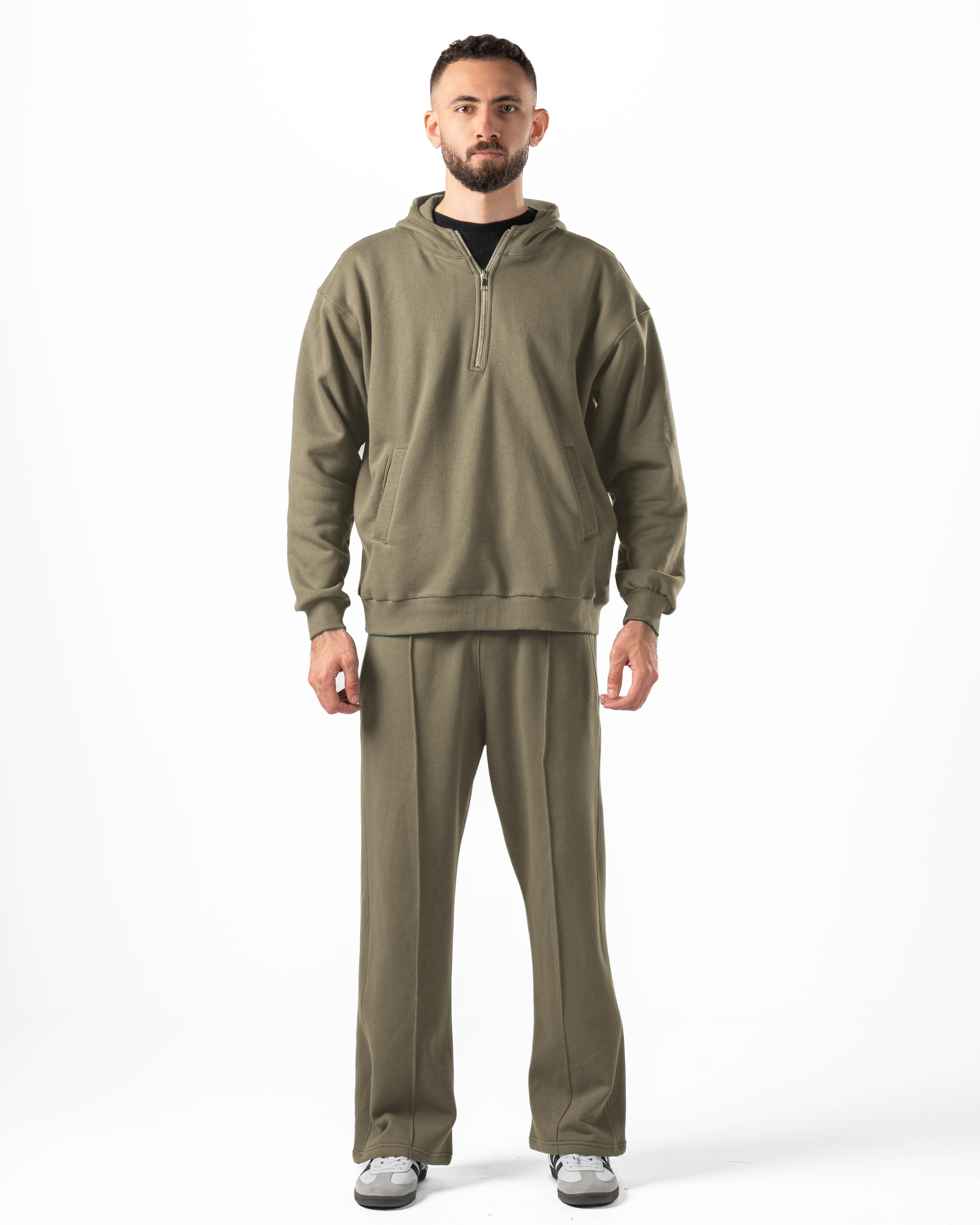 Unisex Olive Quarter-Zip Hoodie Set